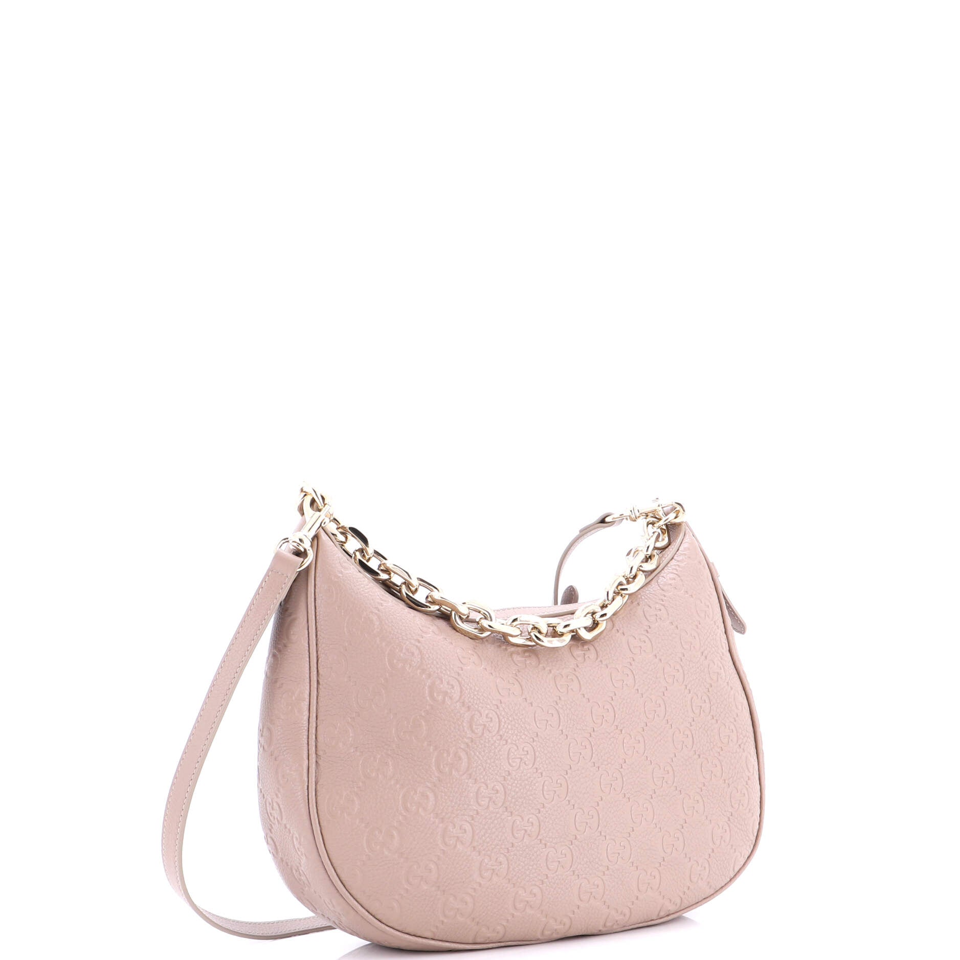 Emblem Half Moon Shoulder Bag GG Embossed Leather Large