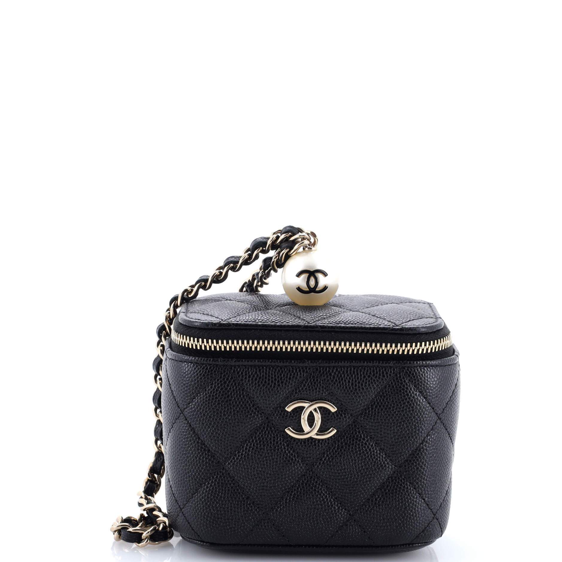 Classic Pearl Vanity Case with Chain Quilted Caviar Mini
