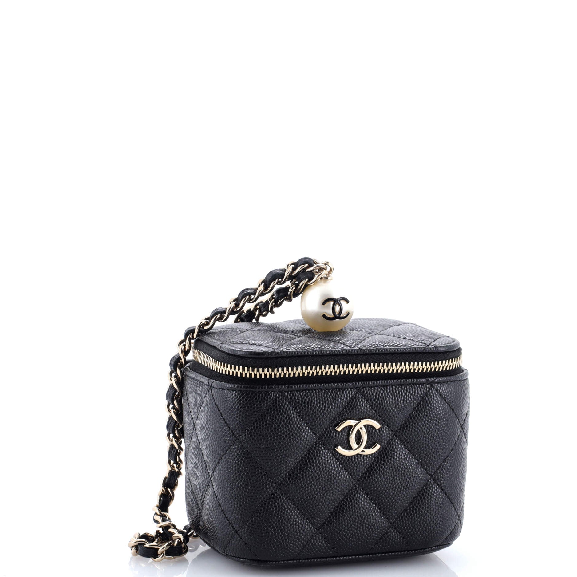 Classic Pearl Vanity Case with Chain Quilted Caviar Mini