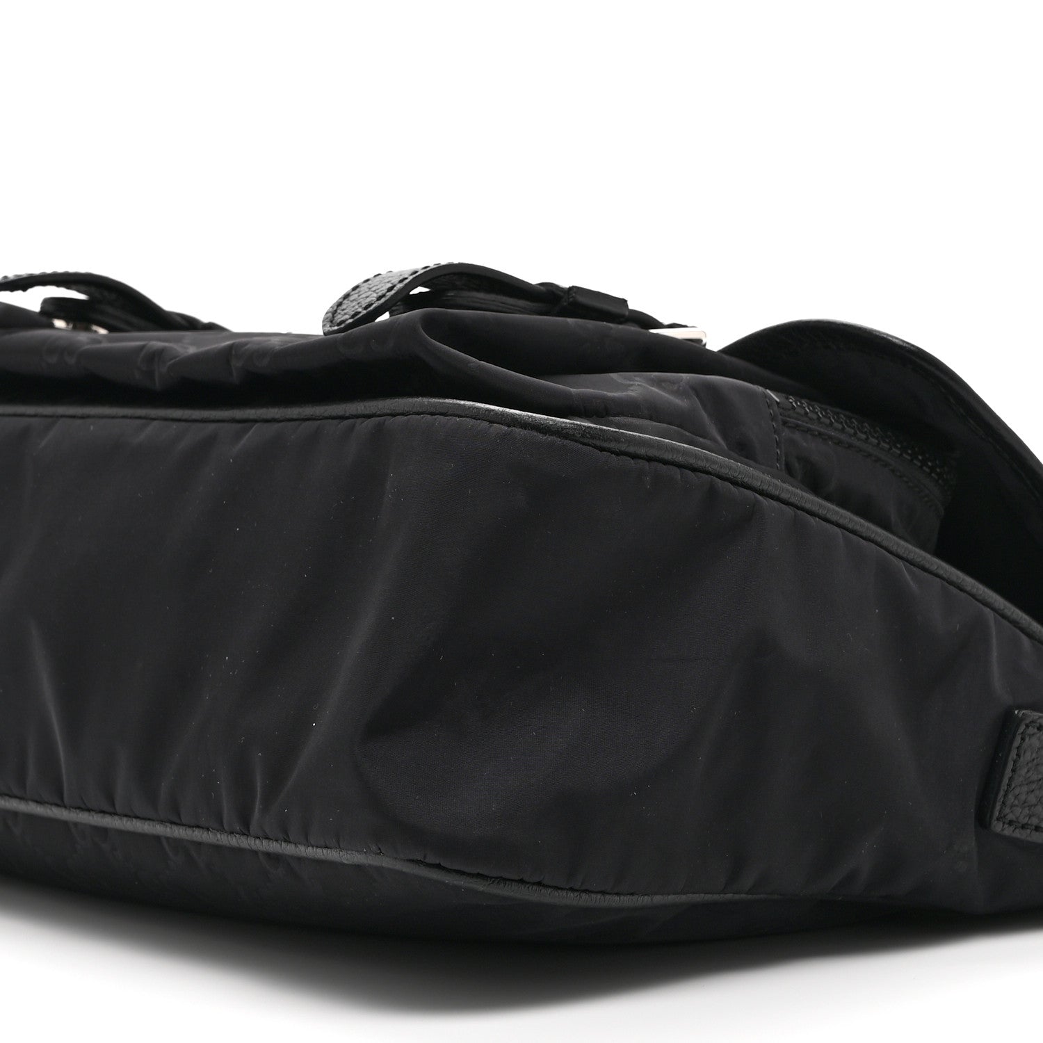 Nylon Monogram Double Buckle Flap Messenger Bag Black