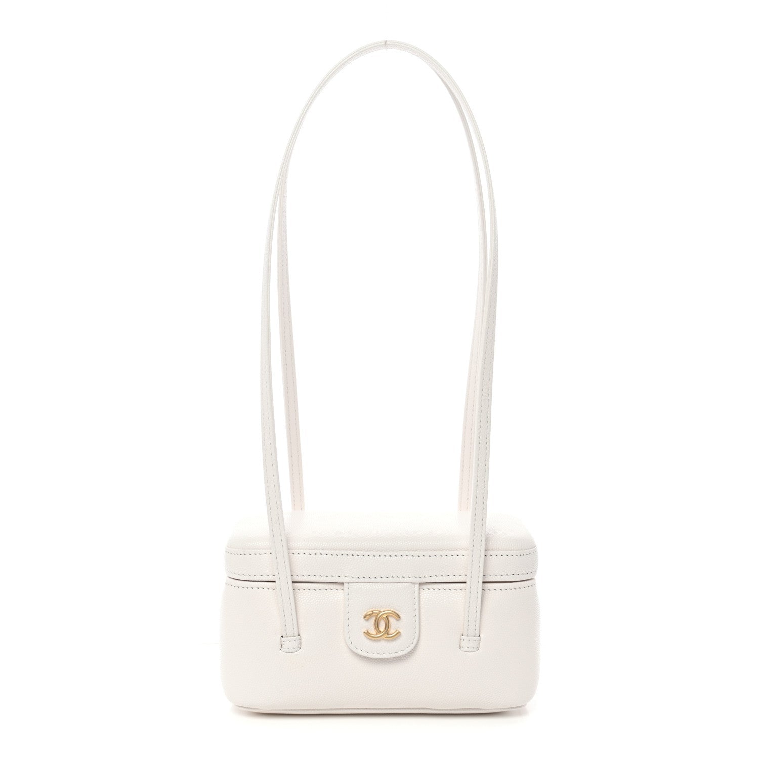 Shiny Caviar Preppy Coco Long Vanity With Strap White