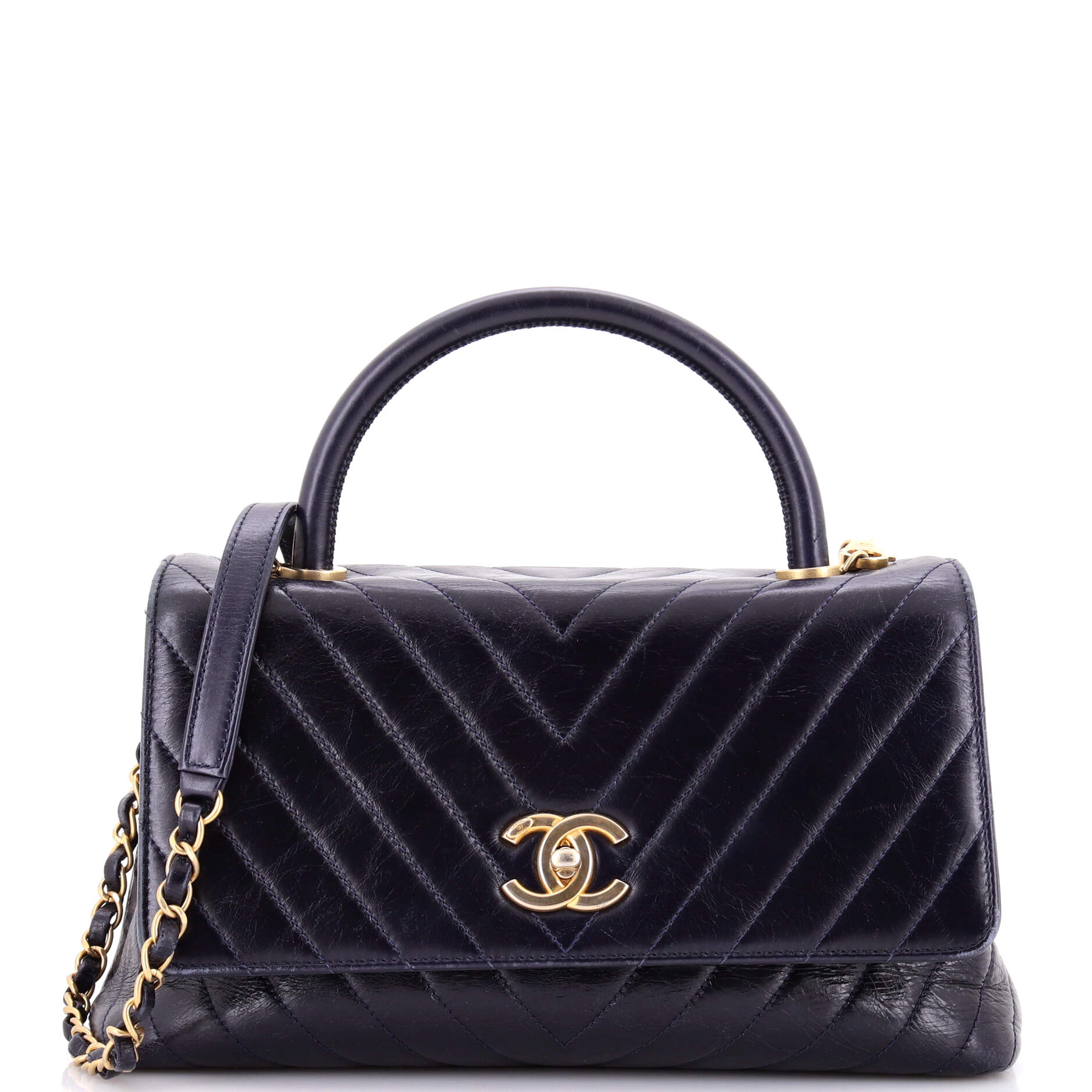 Coco Top Handle Bag Chevron Aged Calfskin Small