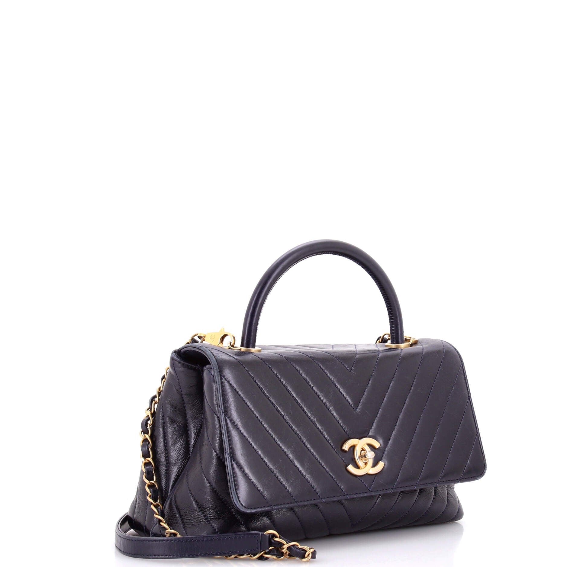 Coco Top Handle Bag Chevron Aged Calfskin Small
