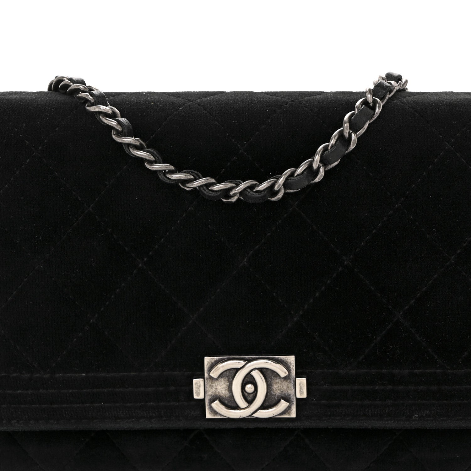 Velvet Quilted Boy Wallet On Chain WOC Black