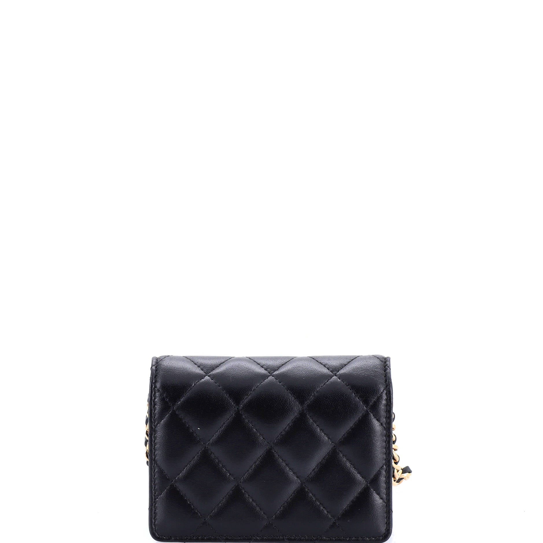 Camellia Bow Flap Card Holder with Chain Quilted Lambskin