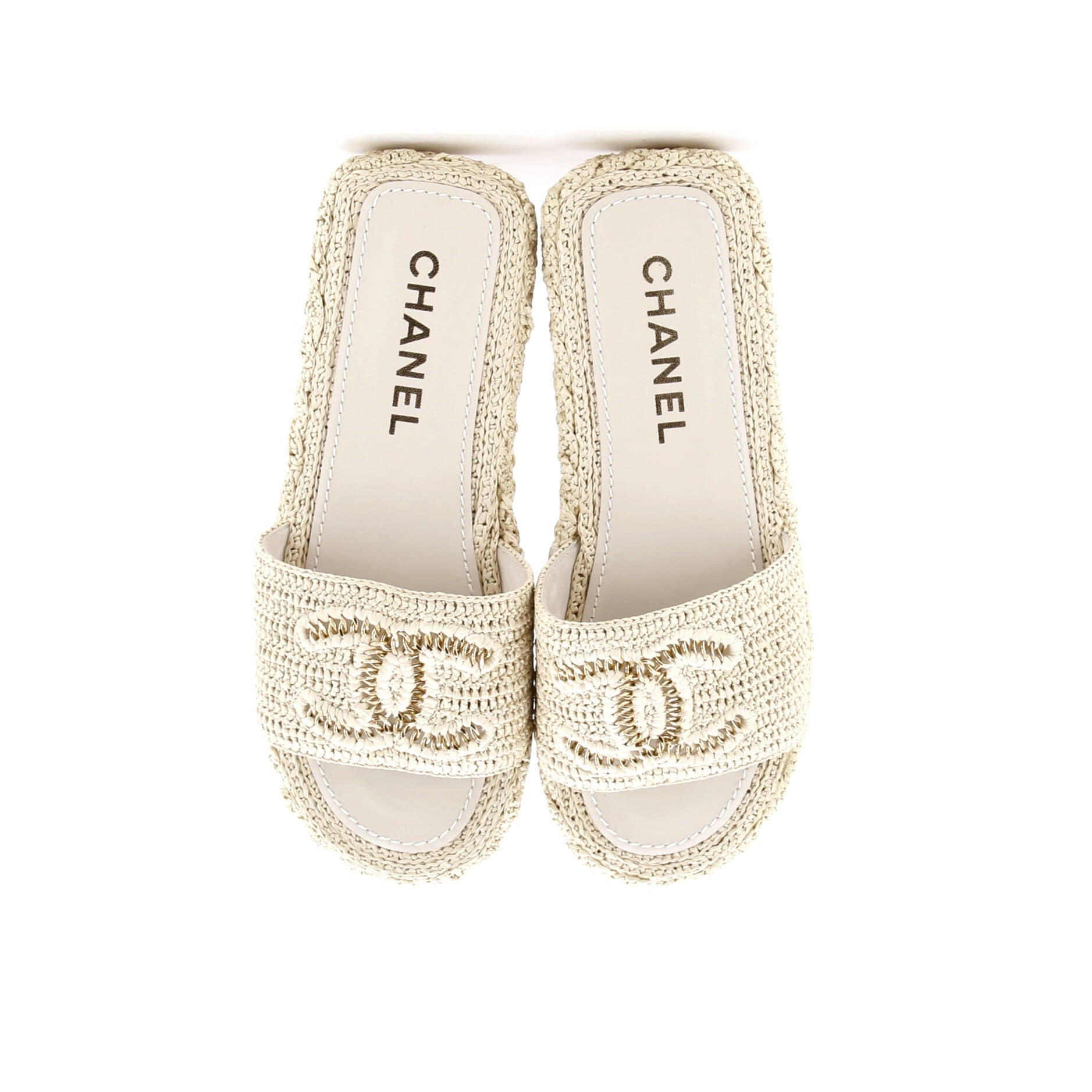 Women's CC Slide Mules Woven Raffia