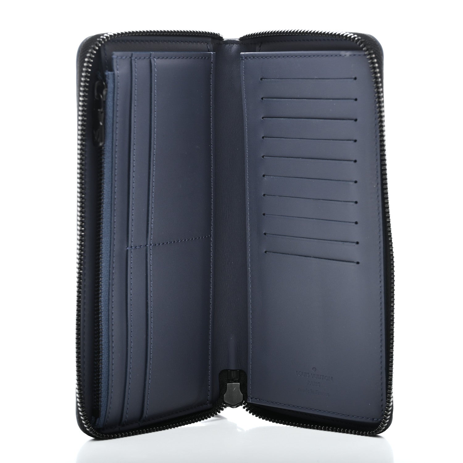 Calfskin Monogram Shadow Vertical Zippy Wallet Blue