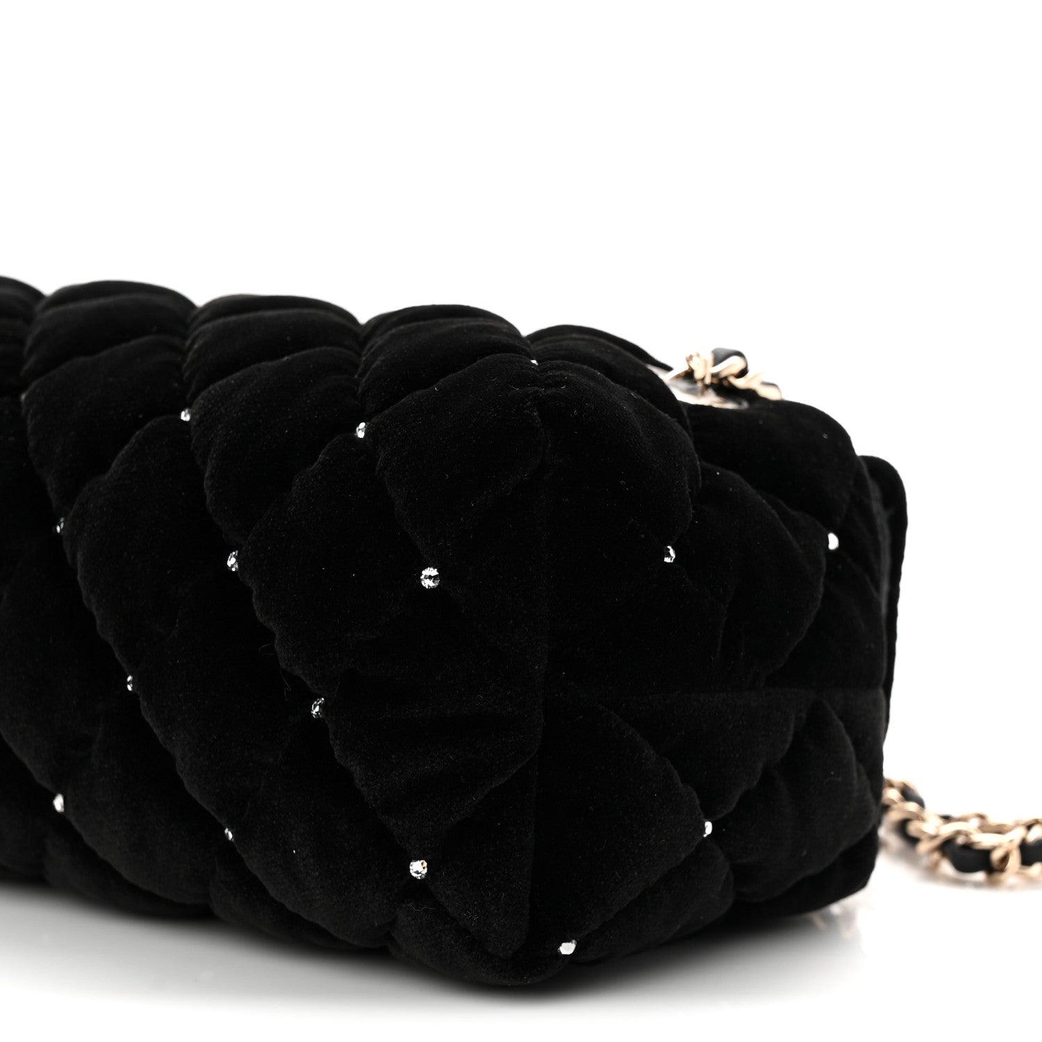 Velvet Diamanté Quilted Wristlet Clutch Black