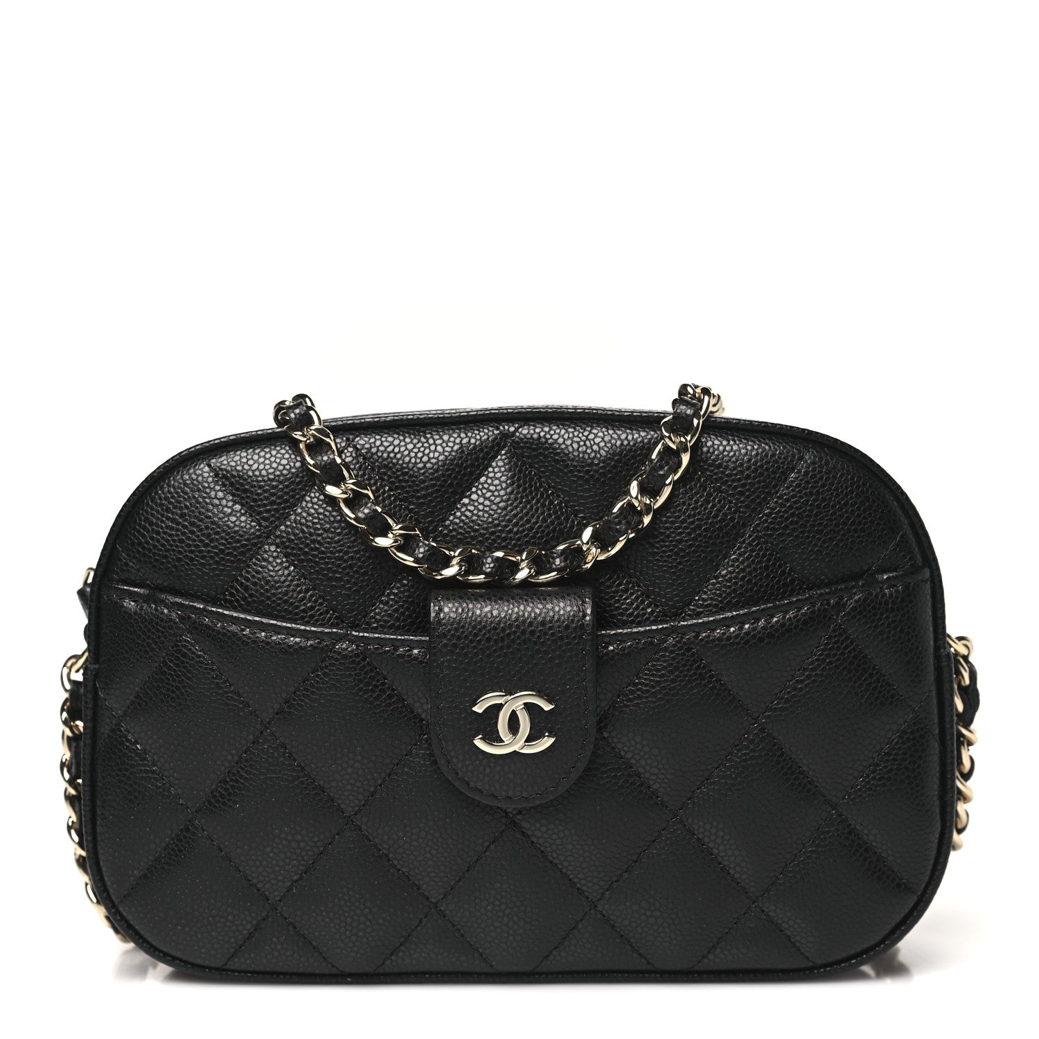 Caviar Quilted Chain Camera Bag Black