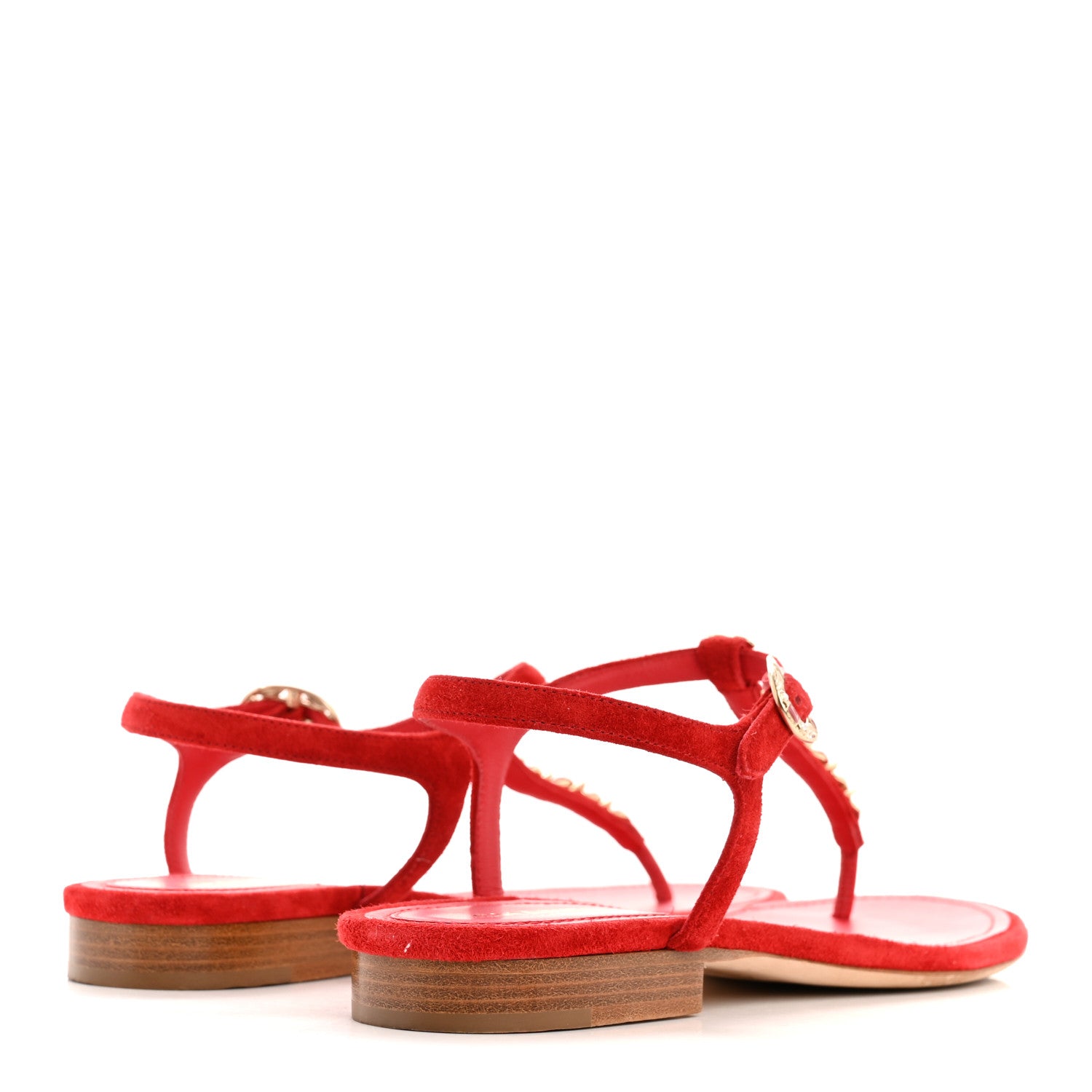 Suede Calfskin Thong Sandals 36 Red