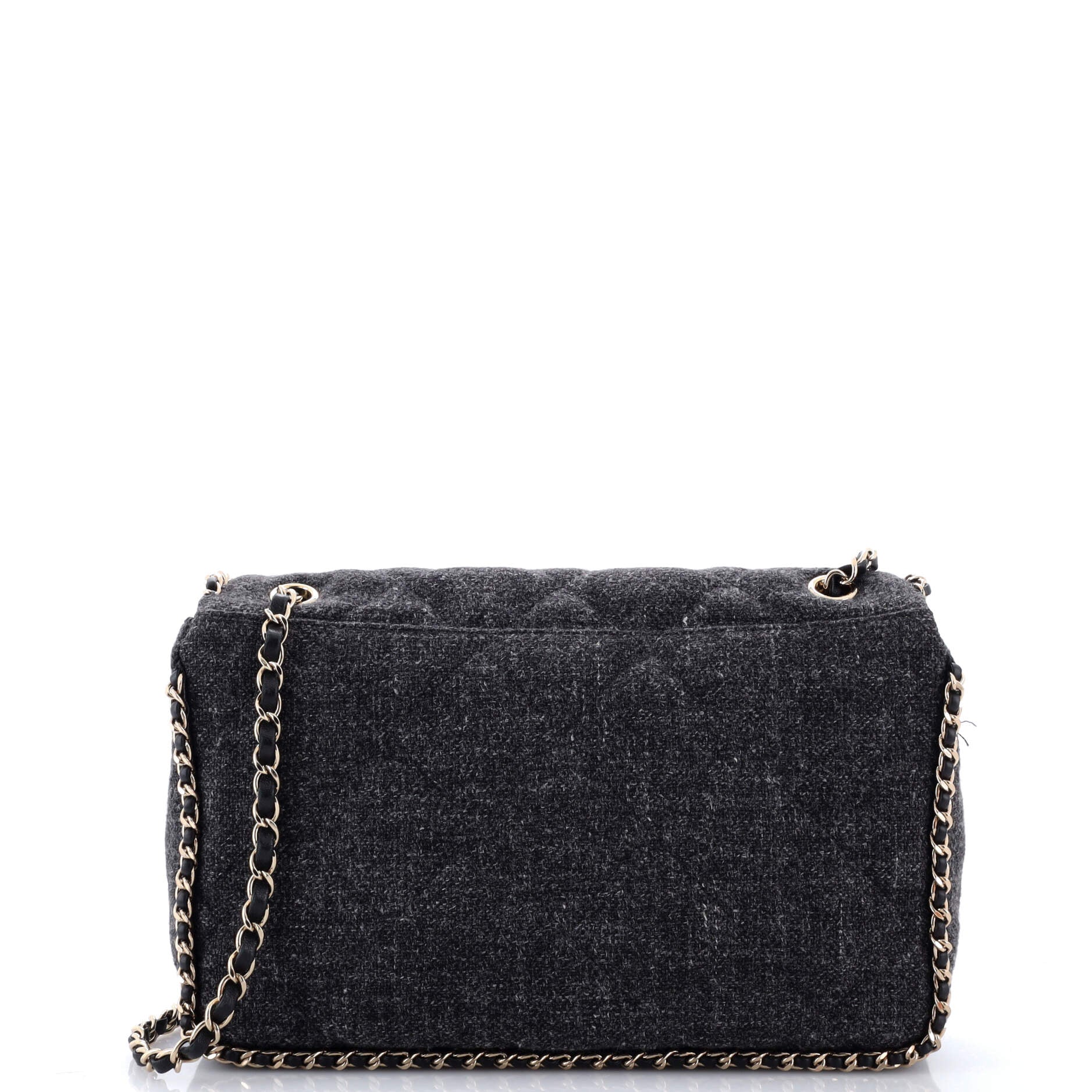 Running Chain Around Flap Bag Quilted Wool Tweed Medium