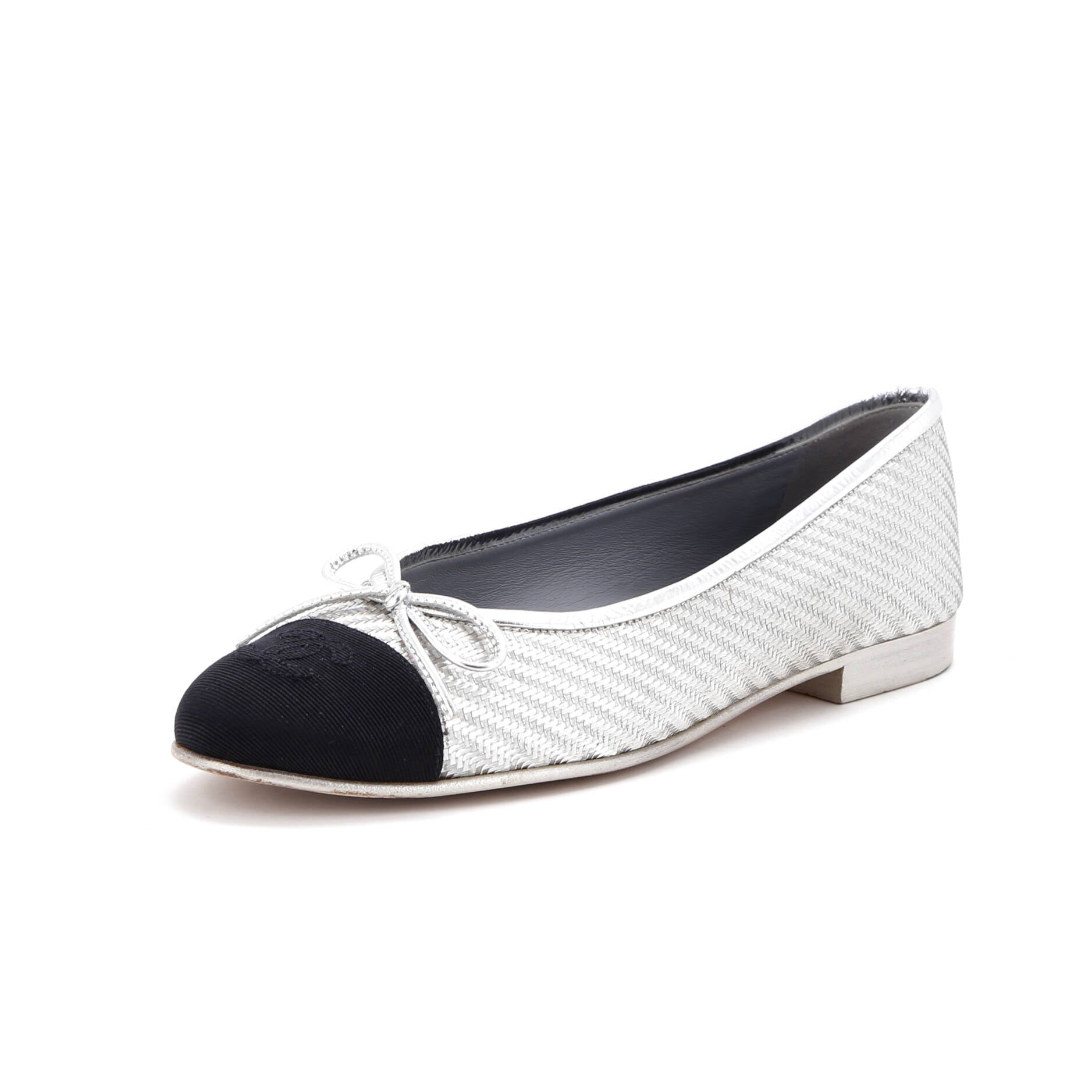 Women's CC Cap Toe Bow Ballerina Flats Woven Fabric with Grosgrain
