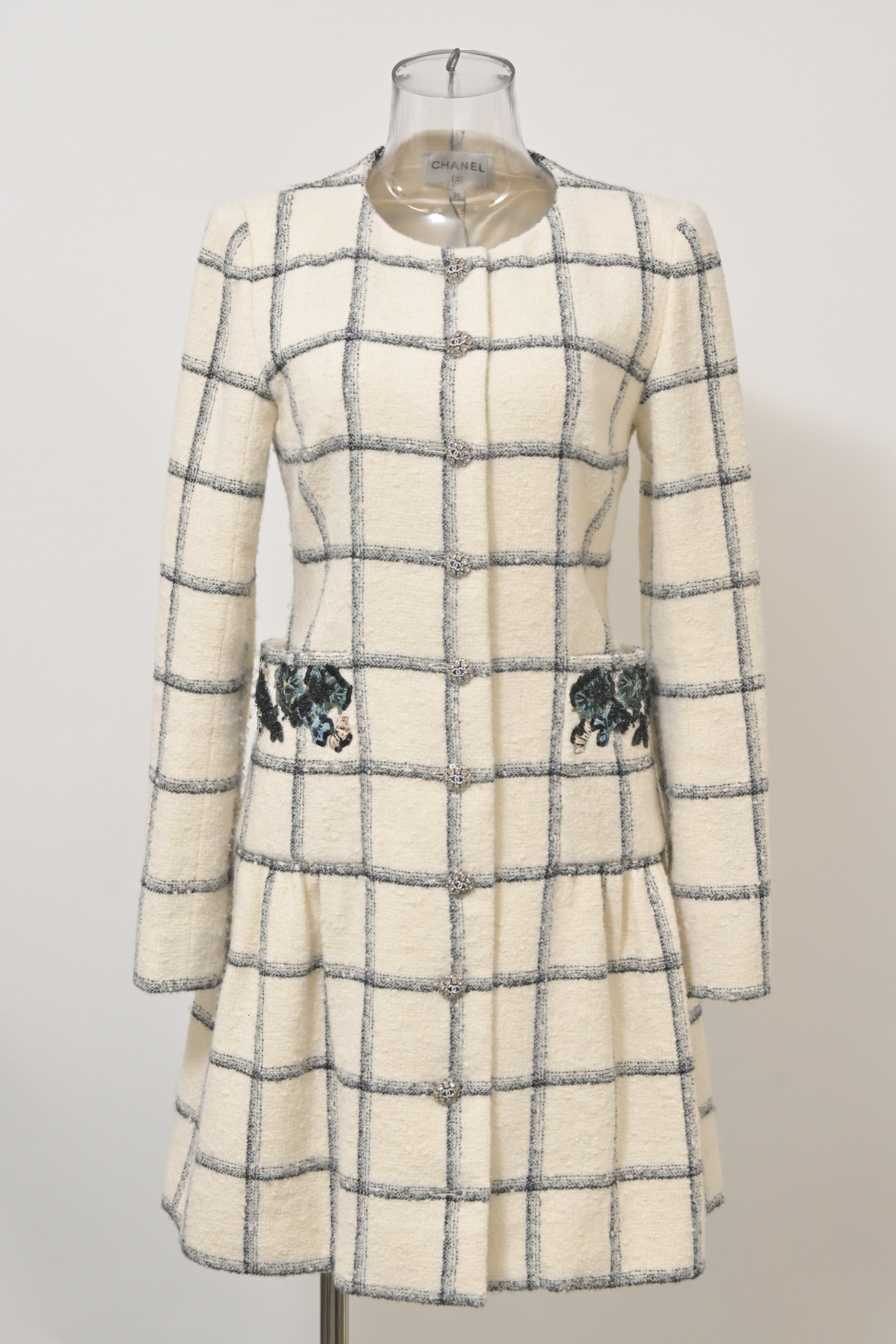 Women's Chanel Midi Embroidered Dress in Cream Tweed