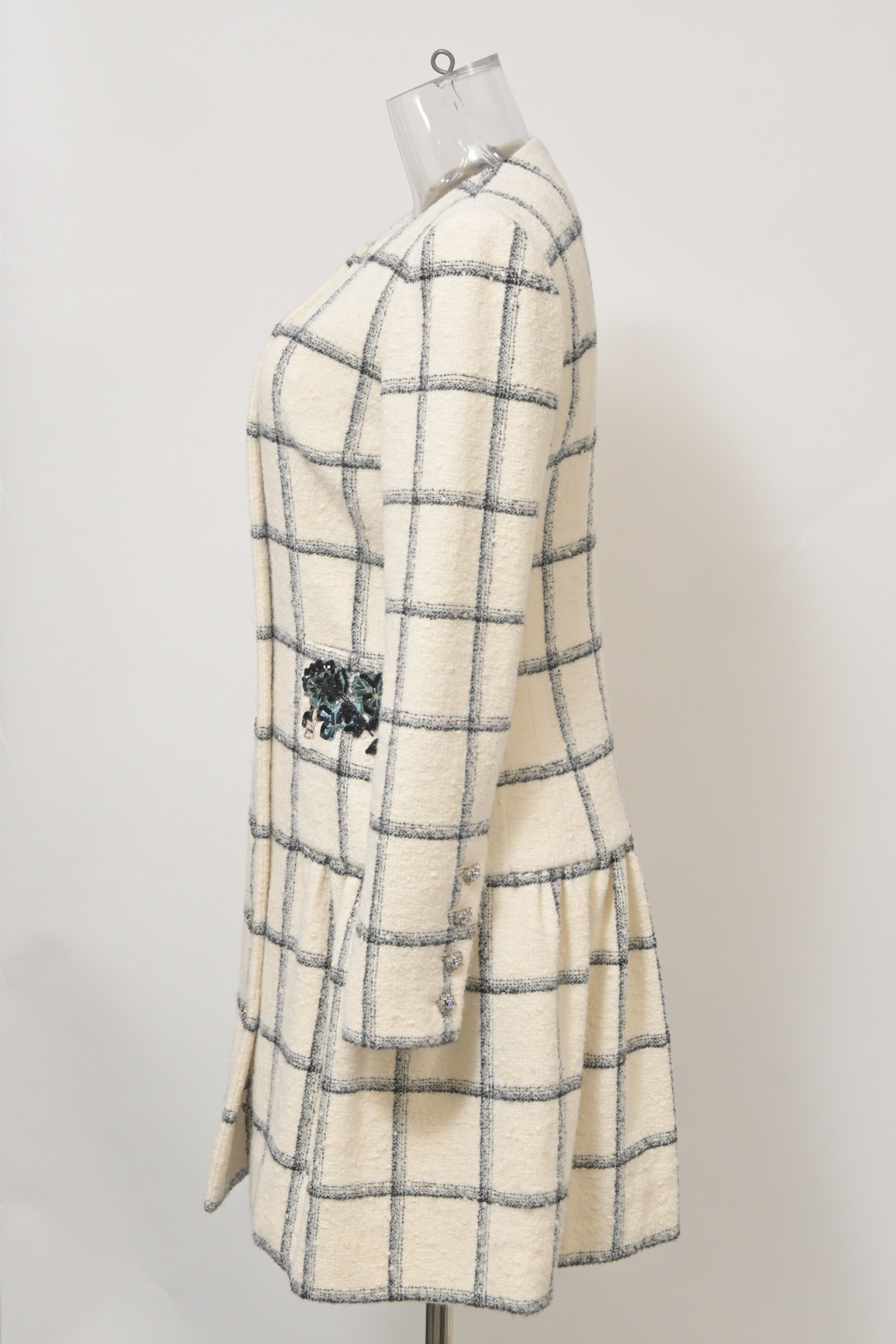 Women's Chanel Midi Embroidered Dress in Cream Tweed