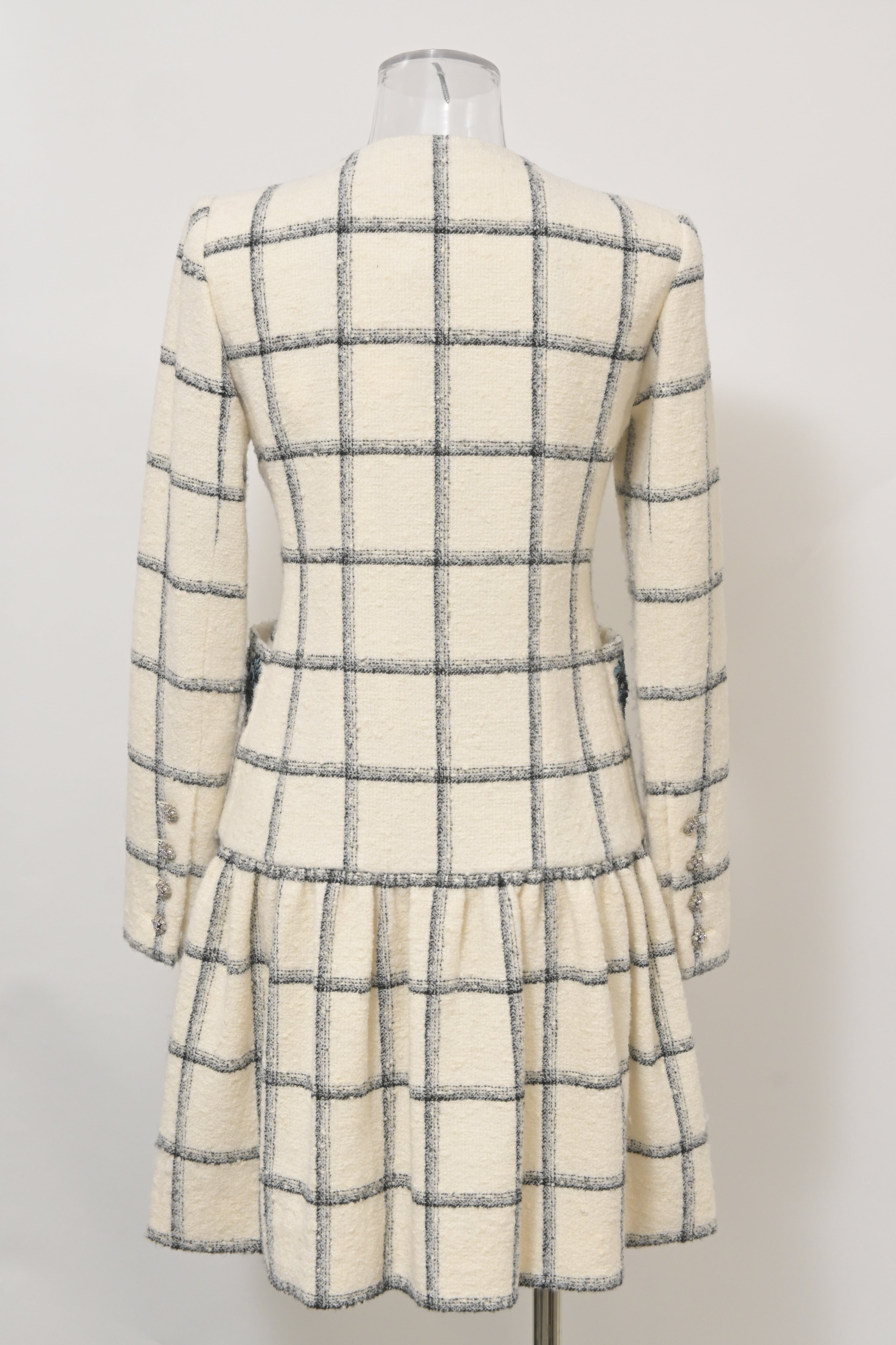Women's Chanel Midi Embroidered Dress in Cream Tweed