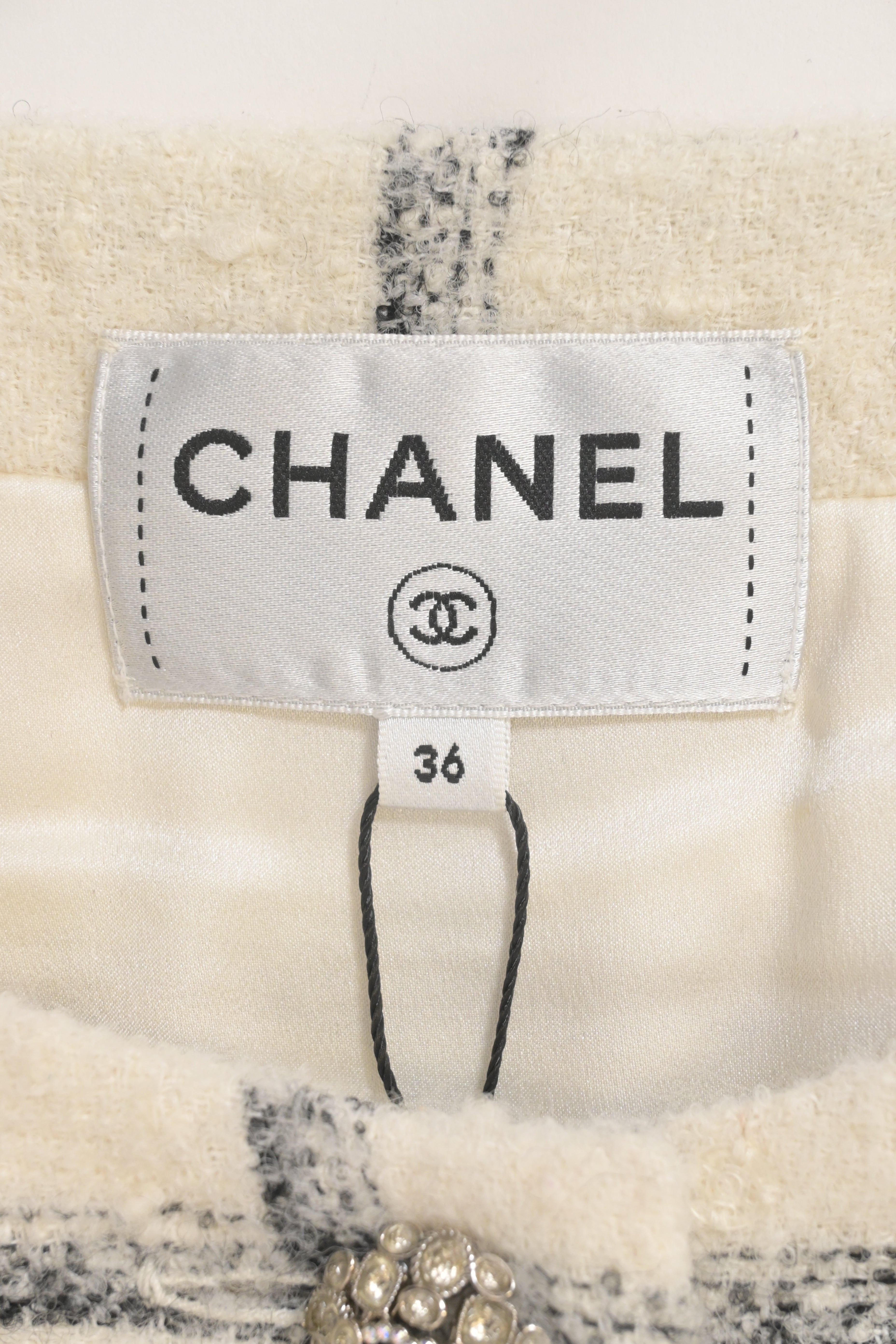 Women's Chanel Midi Embroidered Dress in Cream Tweed