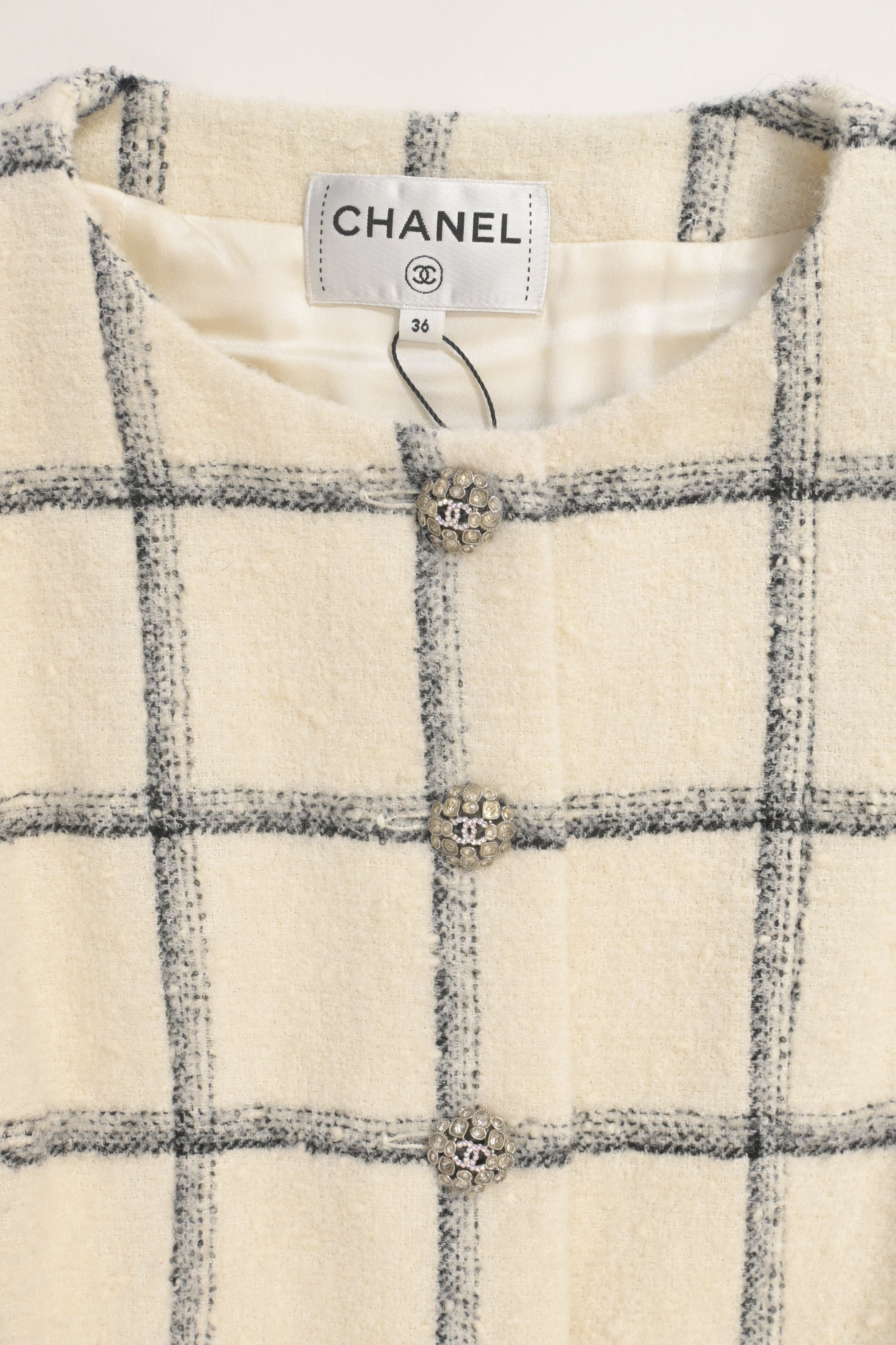 Women's Chanel Midi Embroidered Dress in Cream Tweed