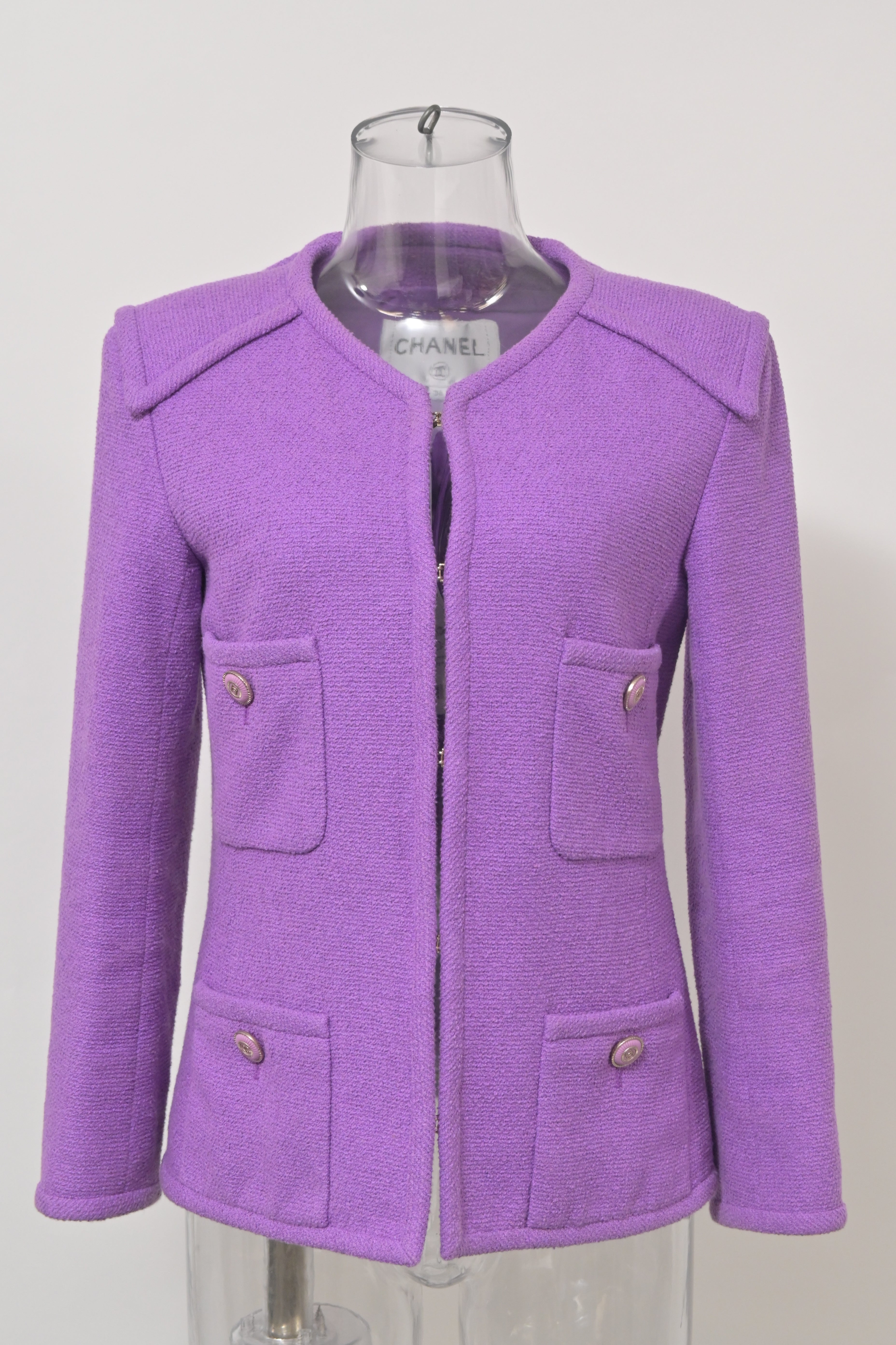 Women's Chanel CC Button Four Pockets Jacket in Purple Tweed