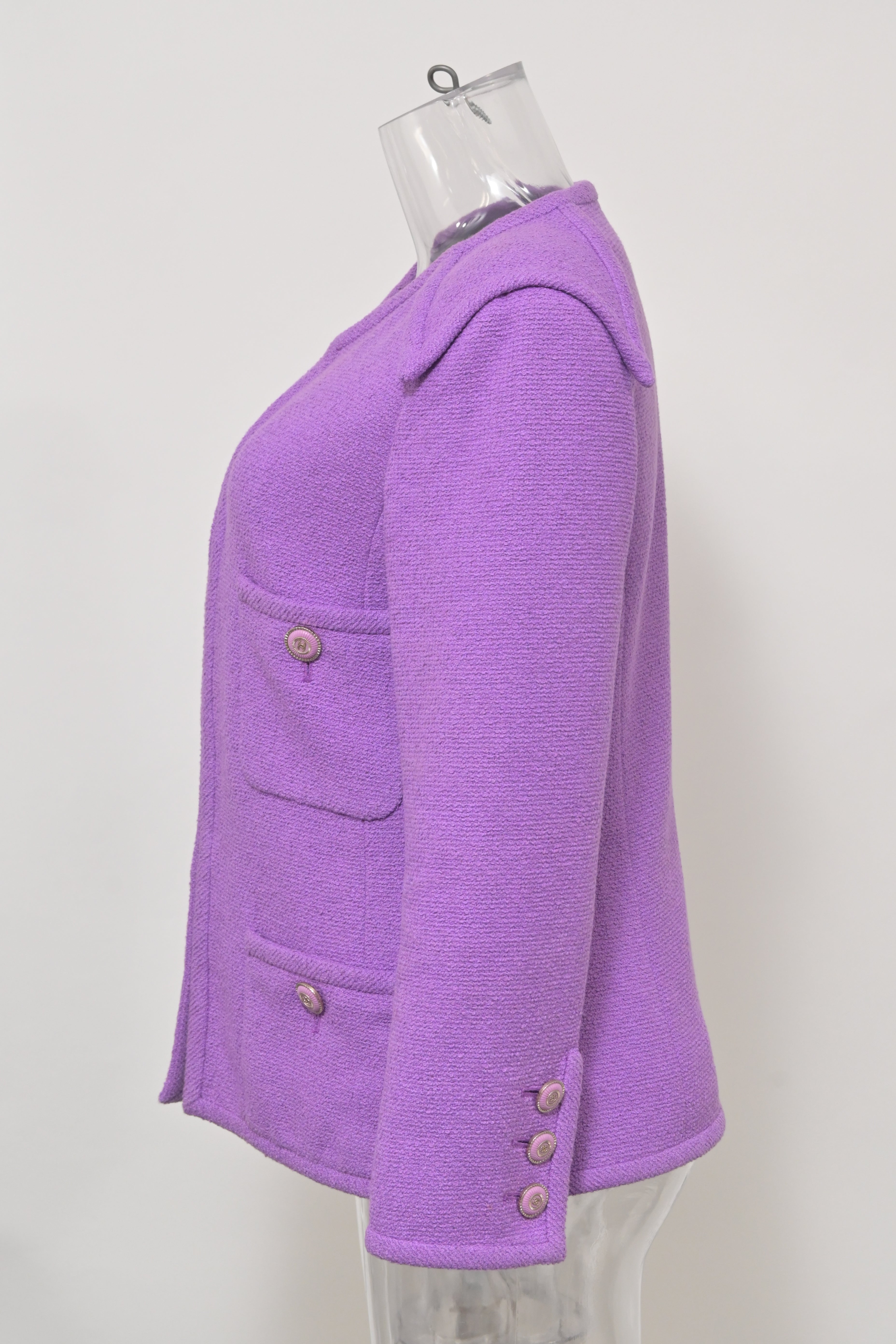 Women's Chanel CC Button Four Pockets Jacket in Purple Tweed