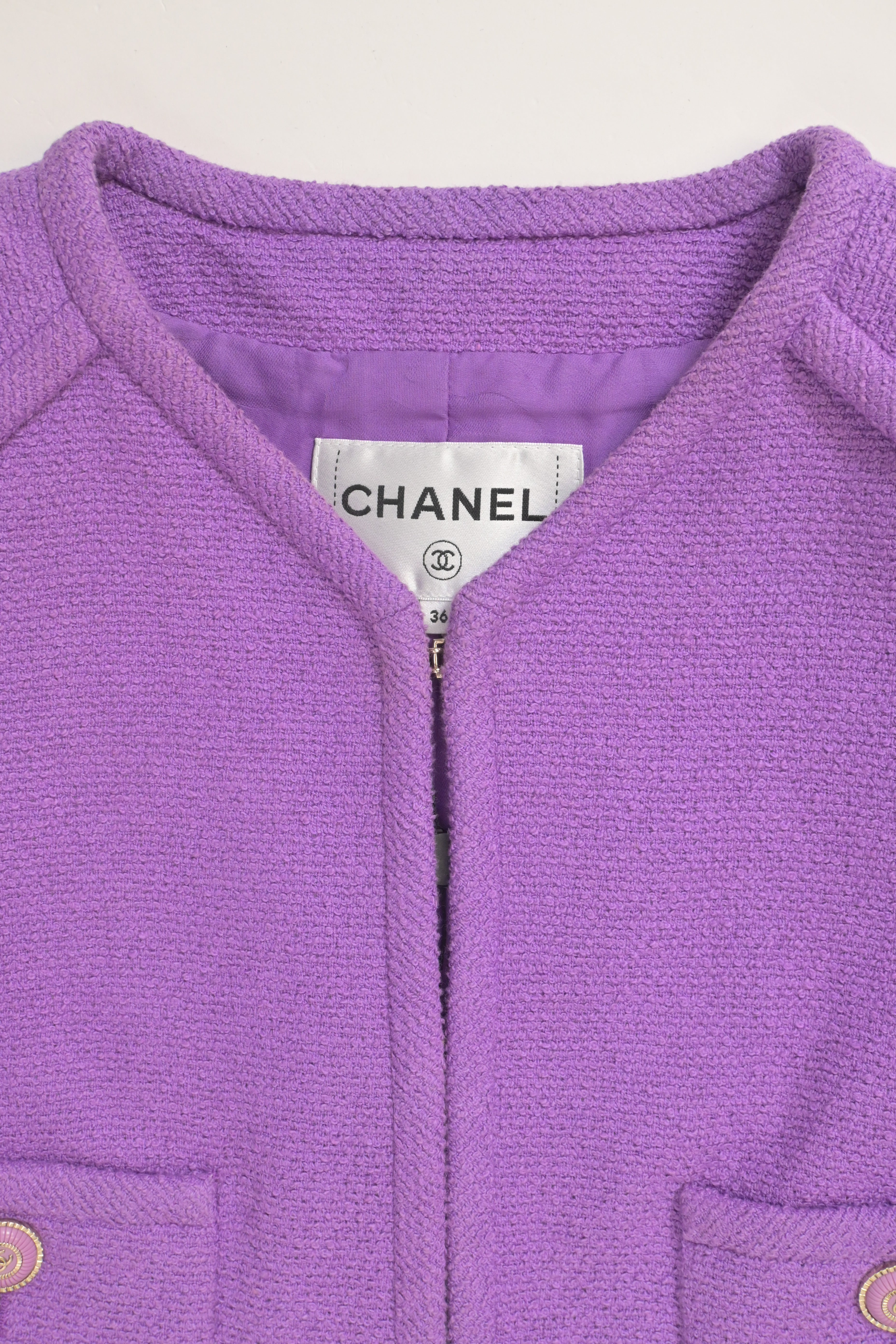 Women's Chanel CC Button Four Pockets Jacket in Purple Tweed