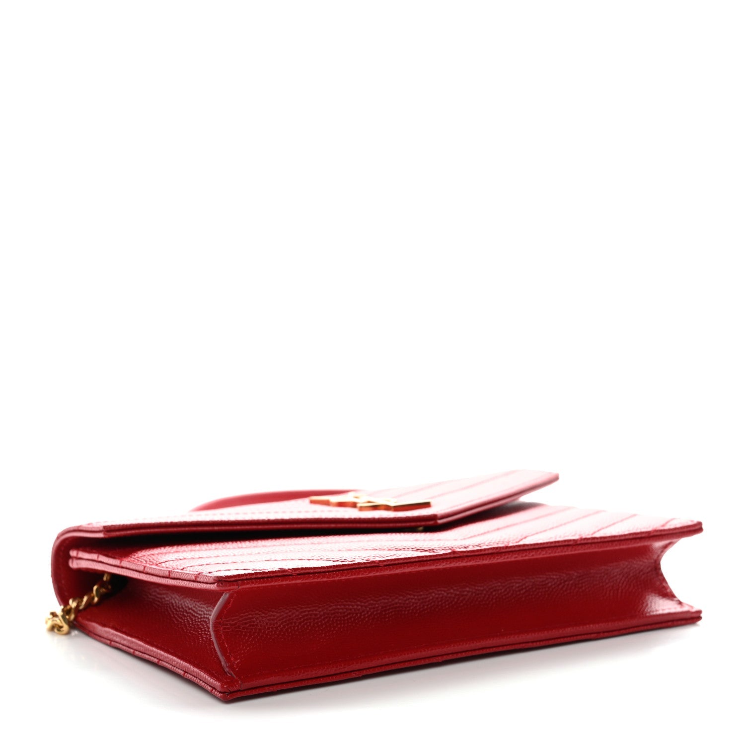 Grain De Poudre Matelasse Chevron Monogram Envelope Chain Wallet New Red
