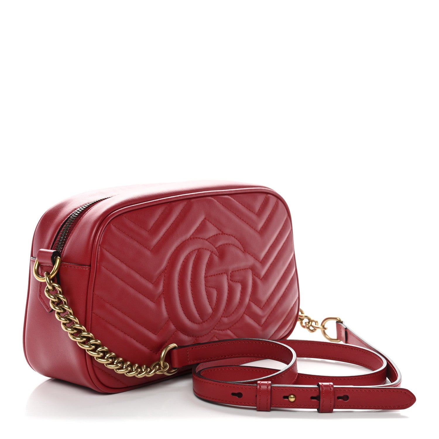 Calfskin Matelasse Small GG Marmont Chain Shoulder Bag Hibiscus Red