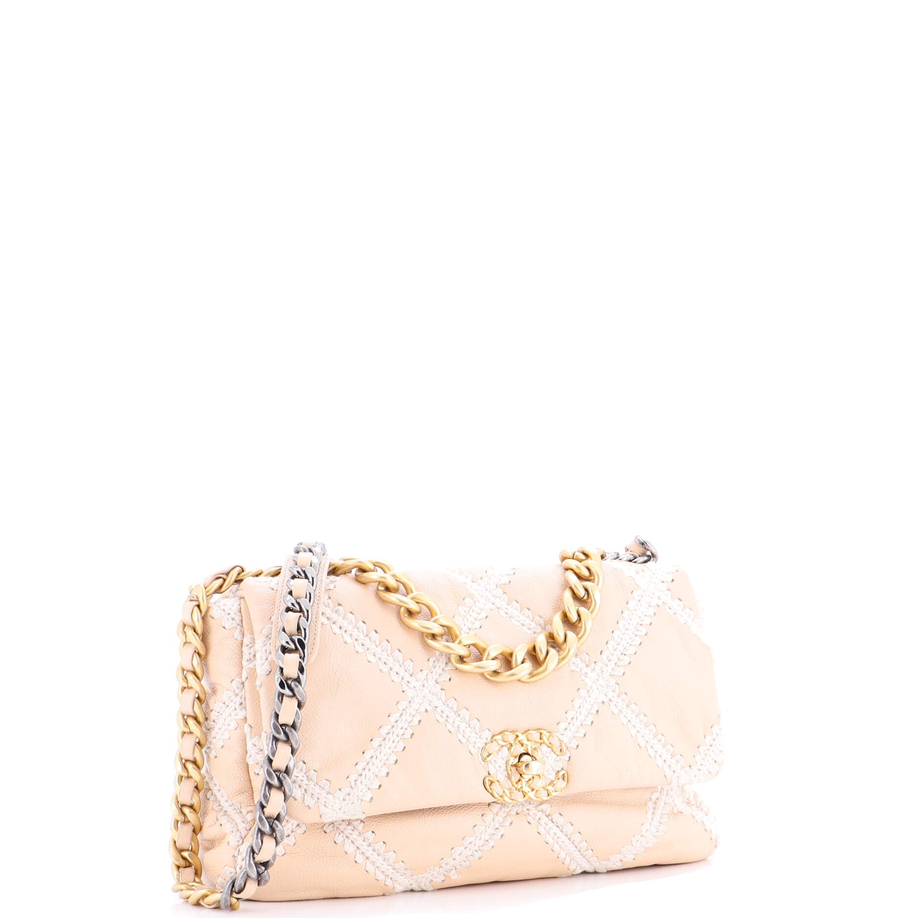 19 Flap Bag Crochet Quilted Calfskin Large