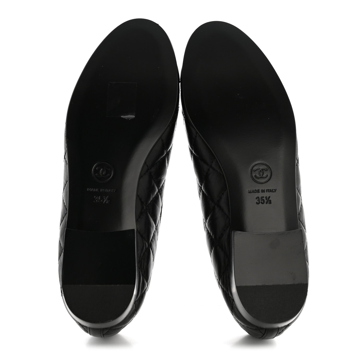 Aged Calfskin Quilted CC Cap Toe Ballerina Flats 35.5 Black