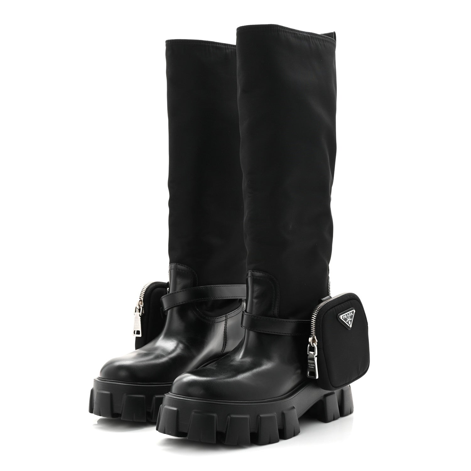 Spazzolato Rois Re-Nylon Metal Triangle Logo Monolith Pouch Pocket 55mm Tall Boots 39 Black