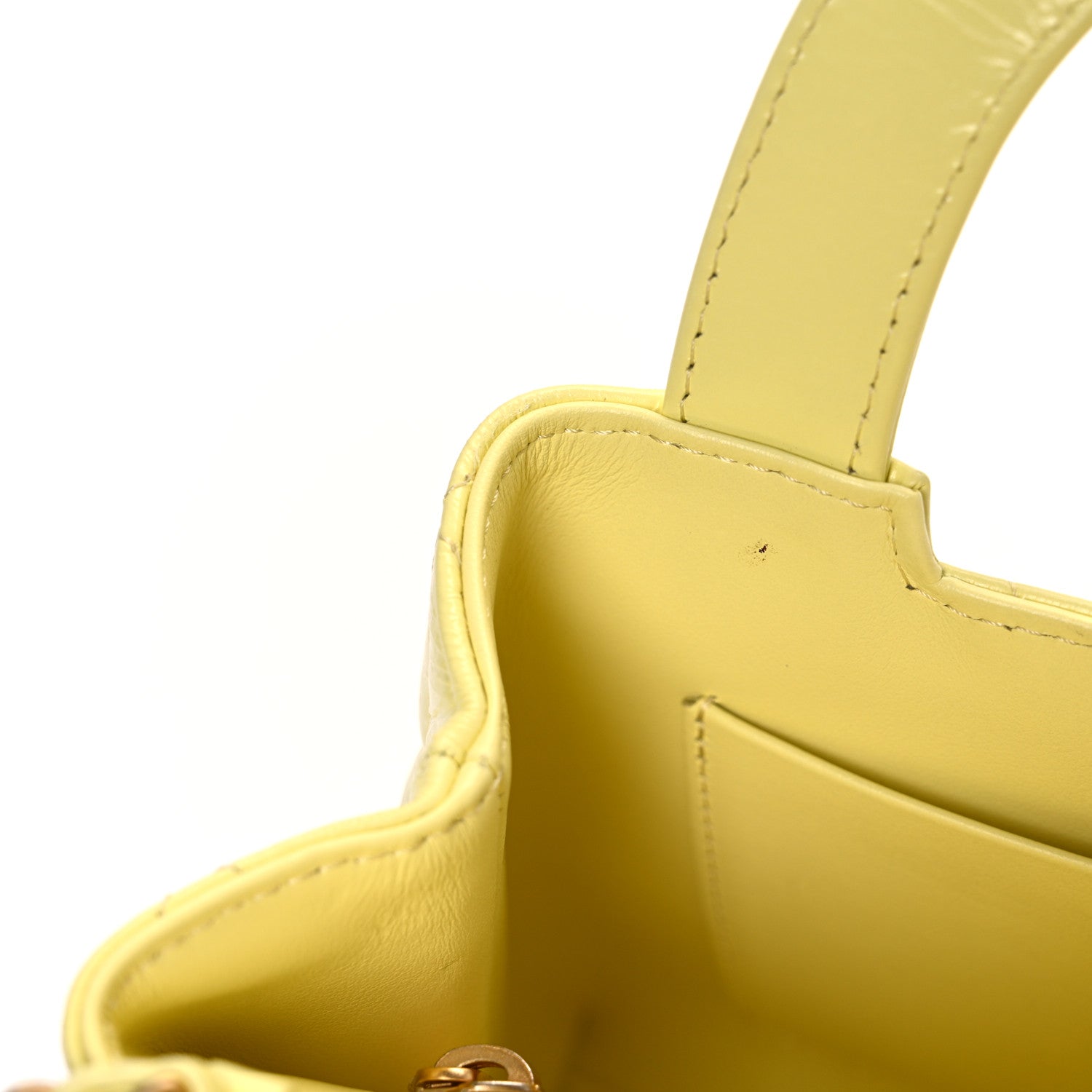 Shiny Aged Calfskin Quilted Nano Kelly Shopper Light Yellow