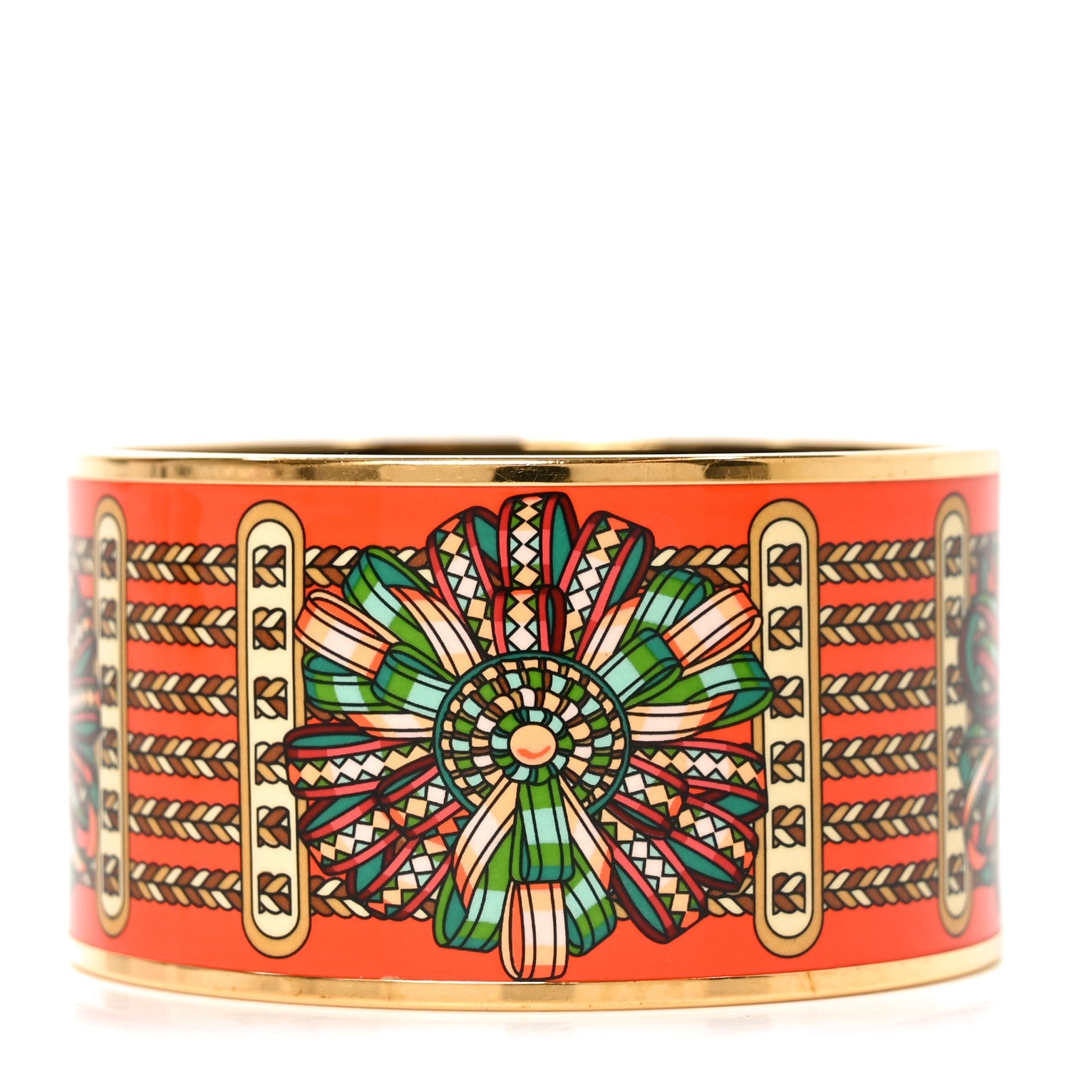 Enamel Printed Rubans de Cheval Extra Wide Bracelet 65 Orange