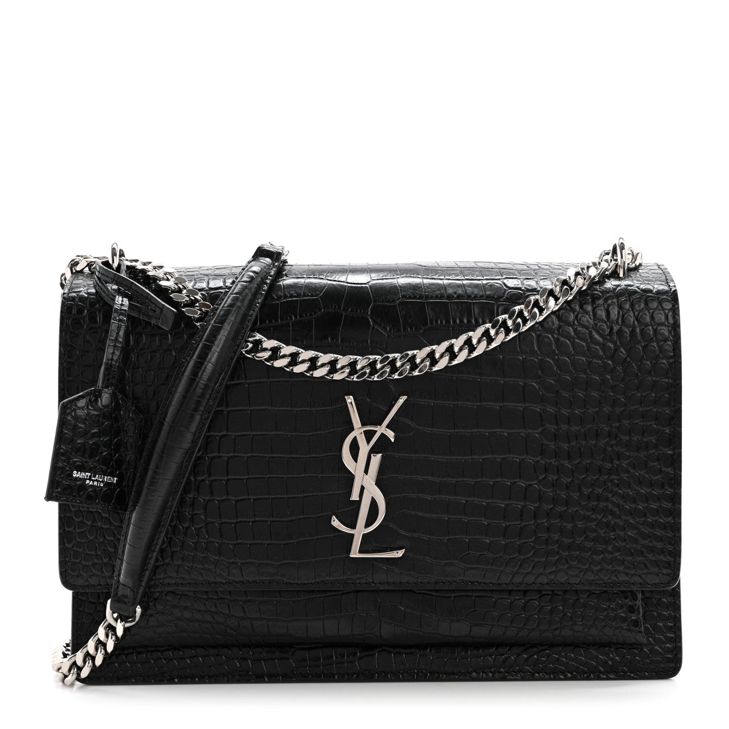 Calfskin Crocodile Embossed Large Monogram Sunset Black