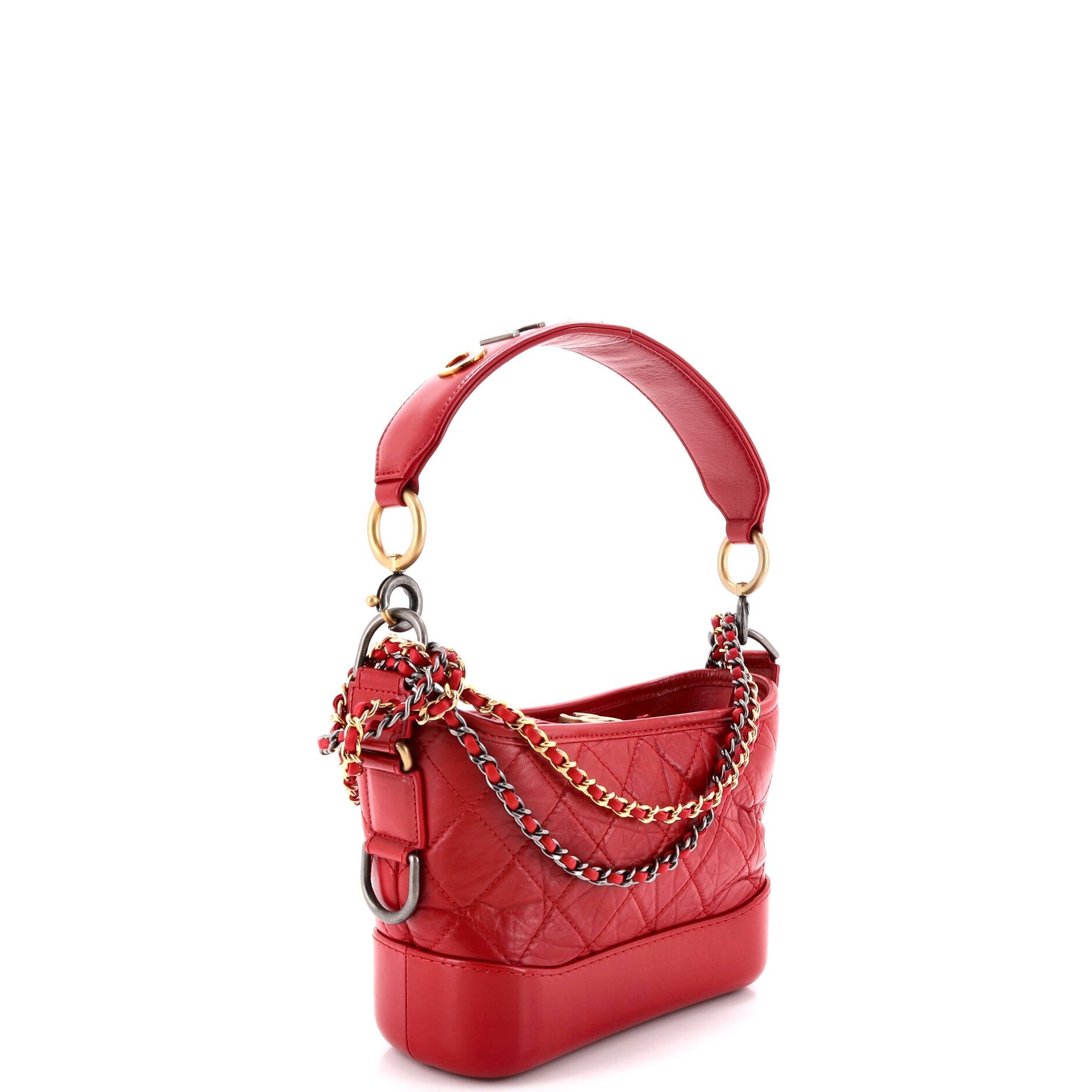 Gabrielle Hobo with Logo Handle Quilted Aged Calfskin Small