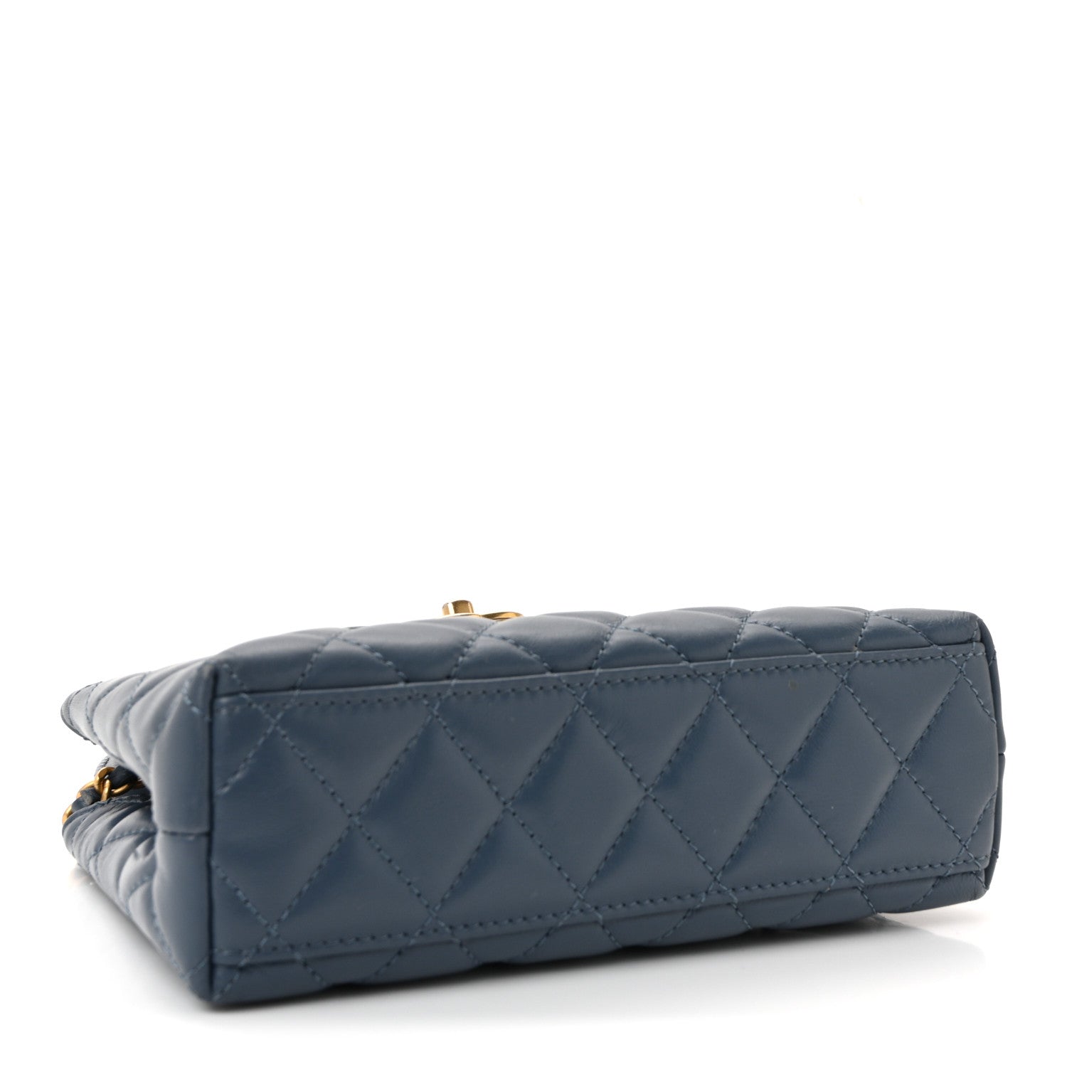 Shiny Aged Calfskin Quilted Nano Kelly Shopper Dark Blue