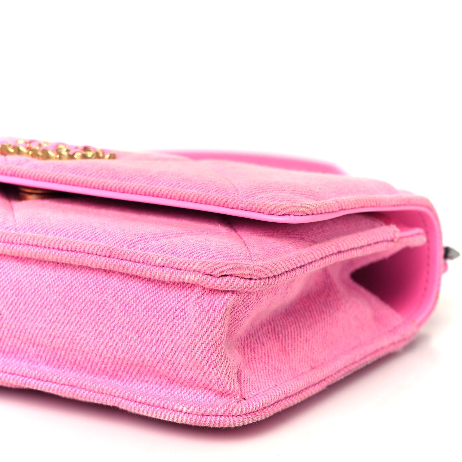 Denim Quilted Chanel 19 Wallet On Chain WOC Neon Pink