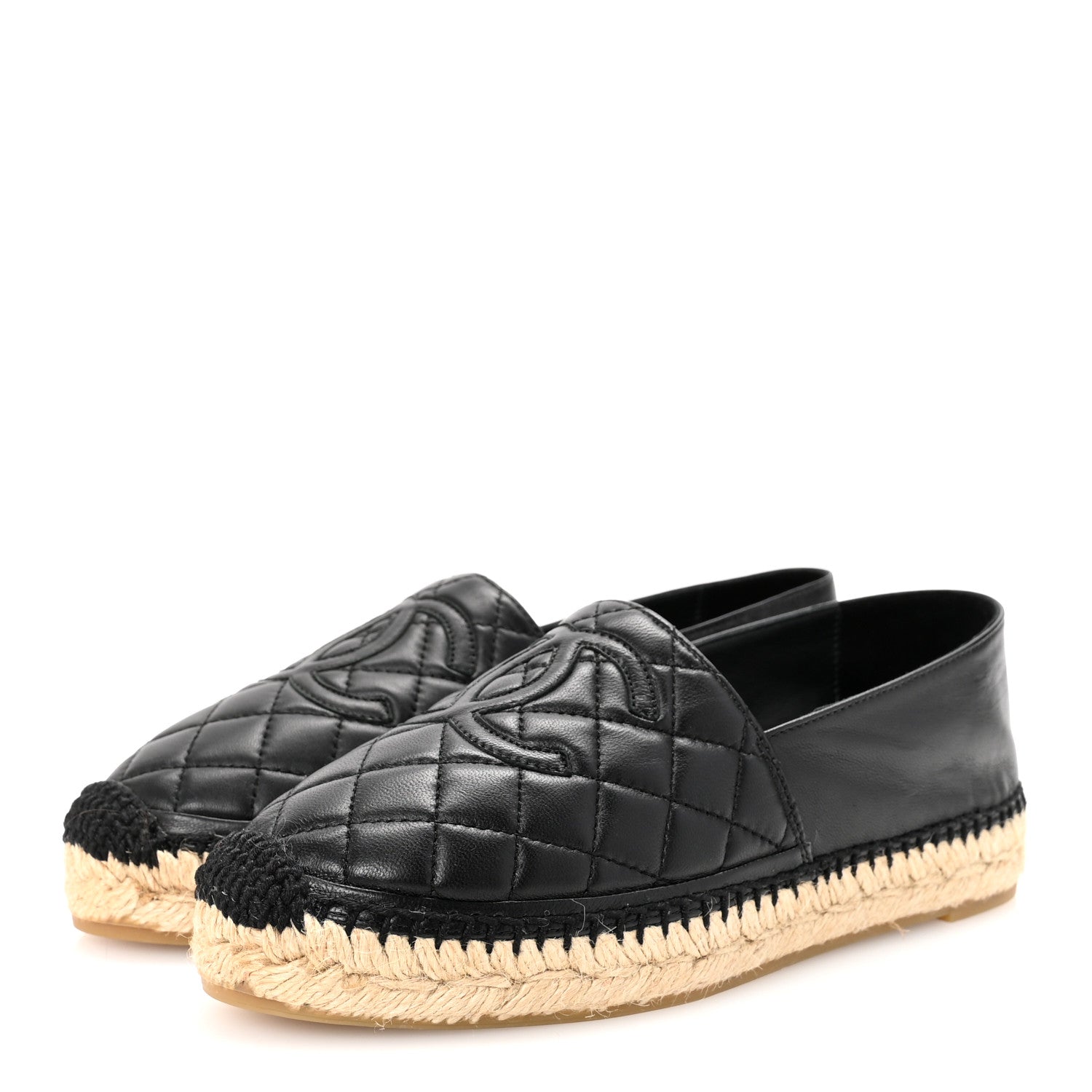 Lambskin Quilted CC Espadrilles 36 Black