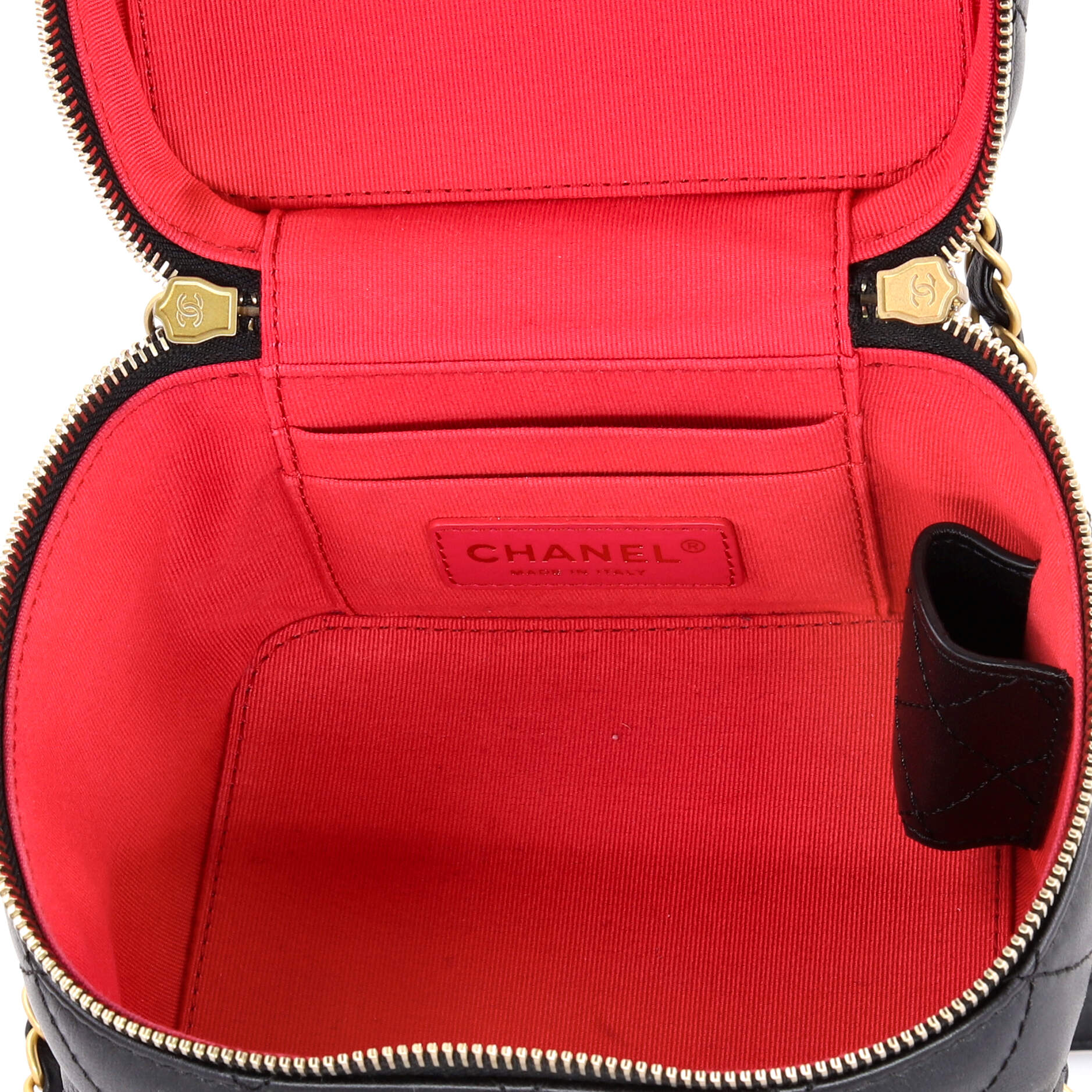 Chain Bar Vanity Case with Chain Quilted Calfskin Small