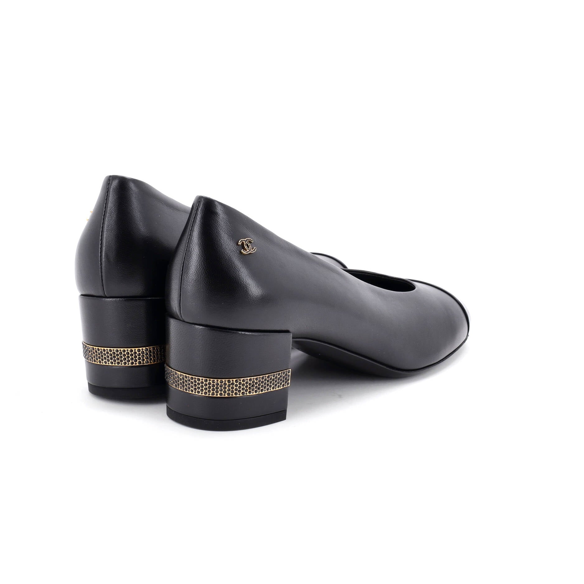 Women's CC Cap Toe Pumps Leather and Patent with Crystals