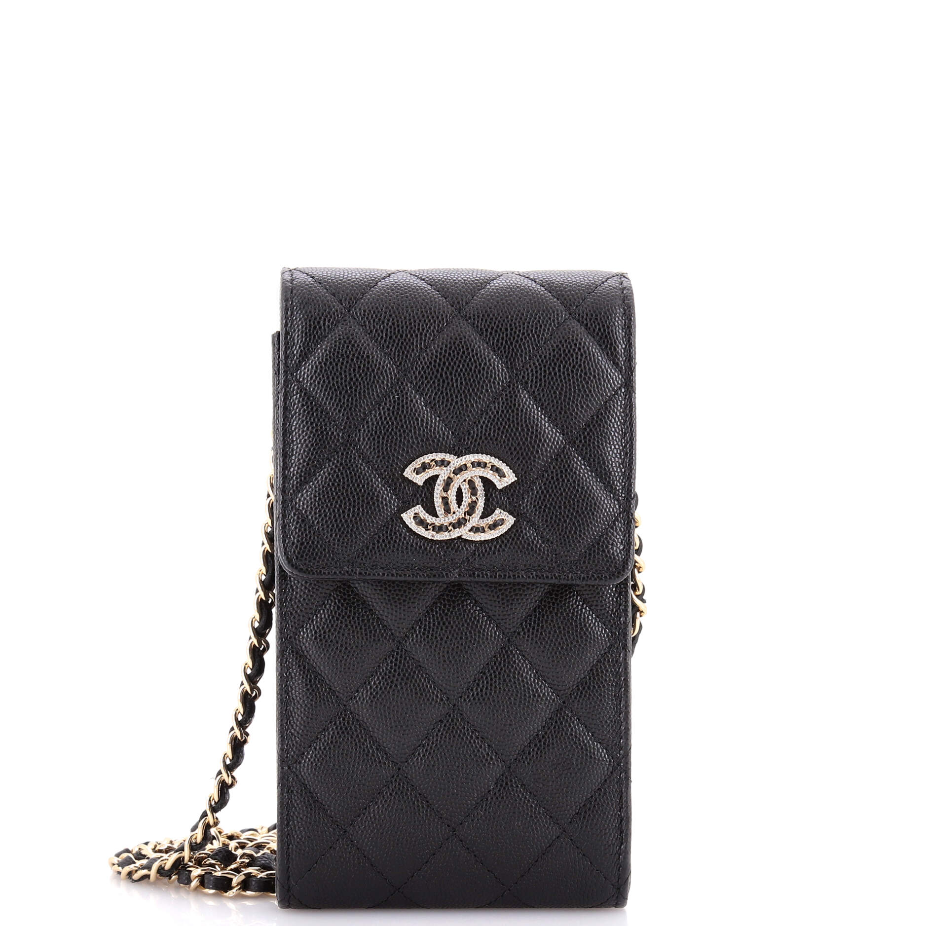 Embellished CC Flap Phone Holder Crossbody Bag Quilted Caviar Quilted Caviar