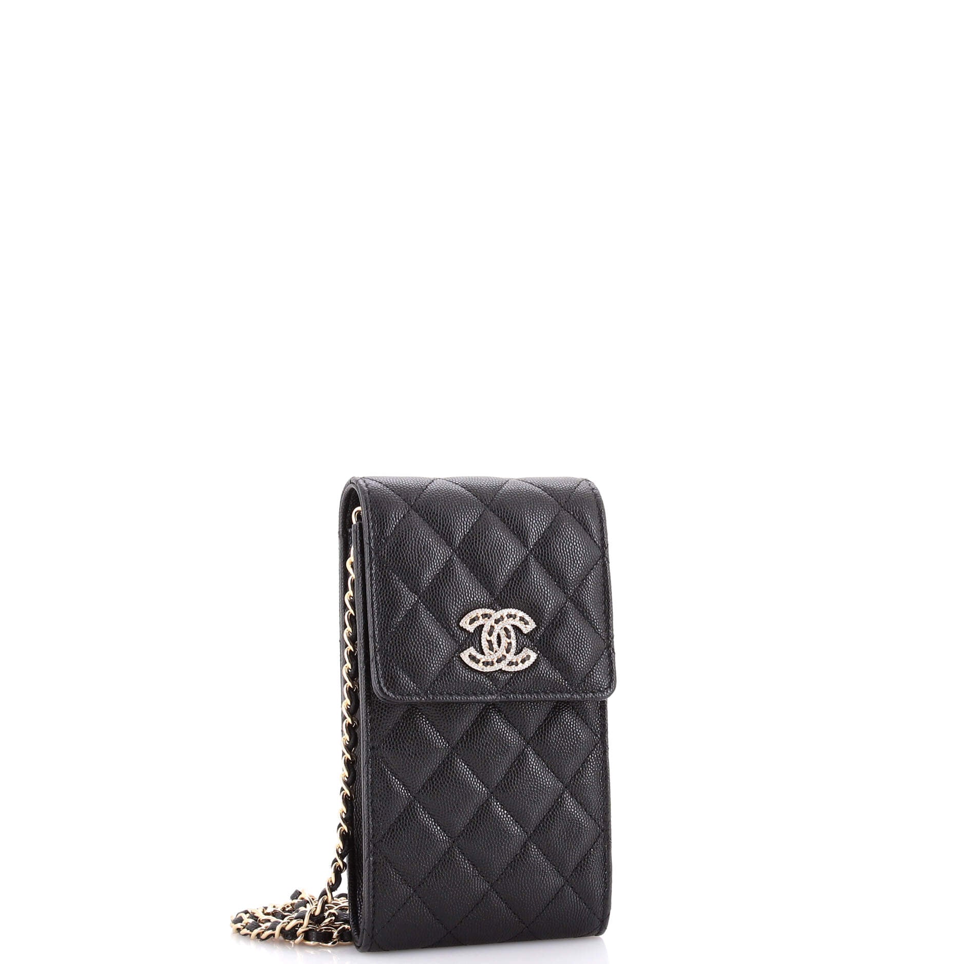 Embellished CC Flap Phone Holder Crossbody Bag Quilted Caviar Quilted Caviar