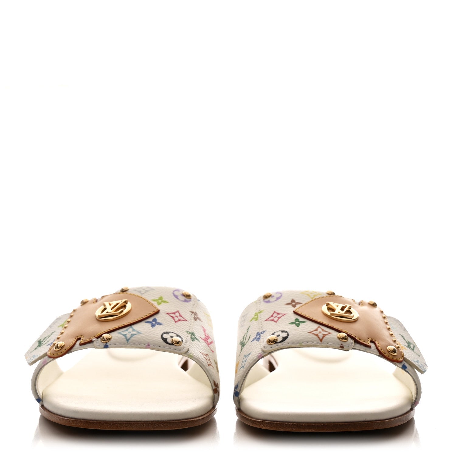 LV X TM Monogram Multicolor Frame Flat Mule Sandals 38 White Multicolor