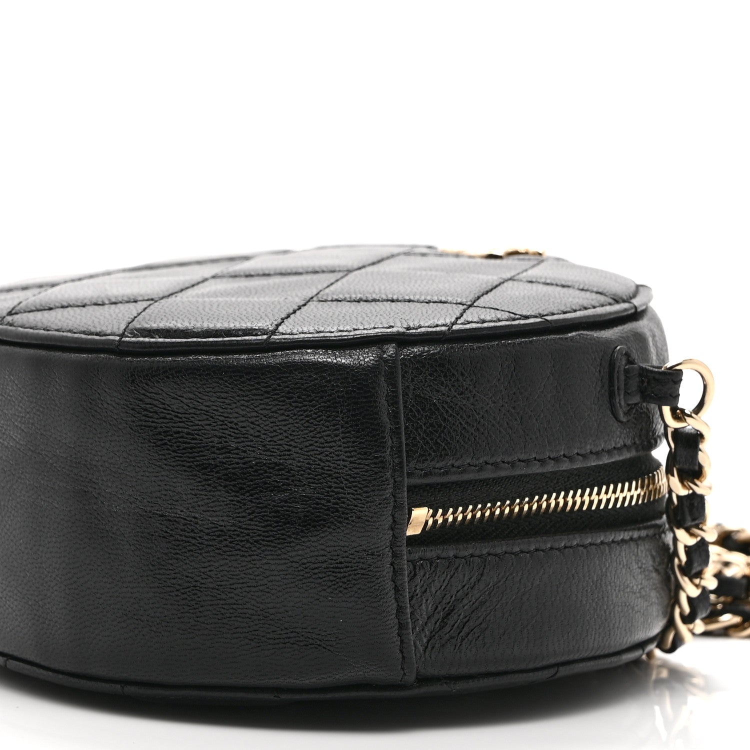 Calfskin Round Clutch With Chain Black