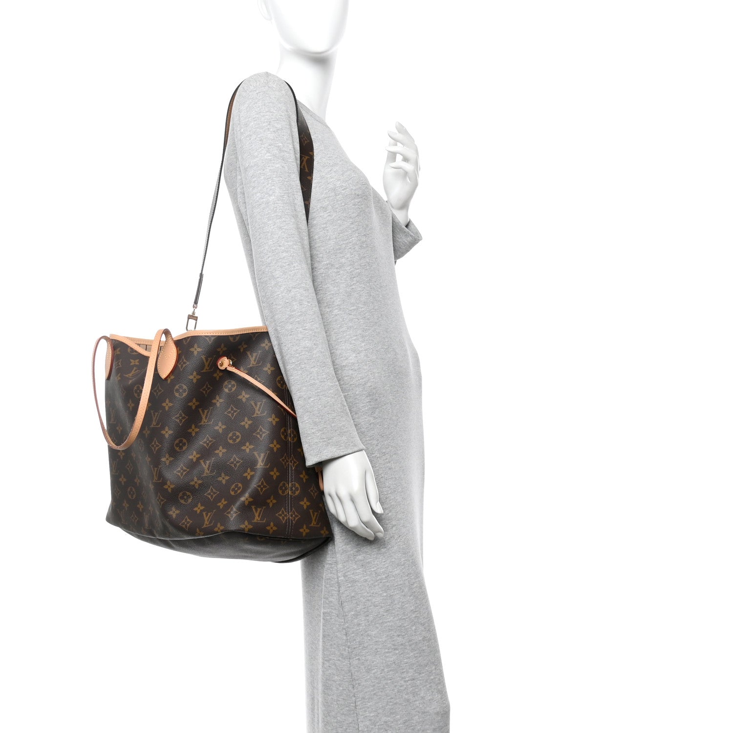 Monogram Stamped Inside Out Neverfull Bandouliere GM Beige