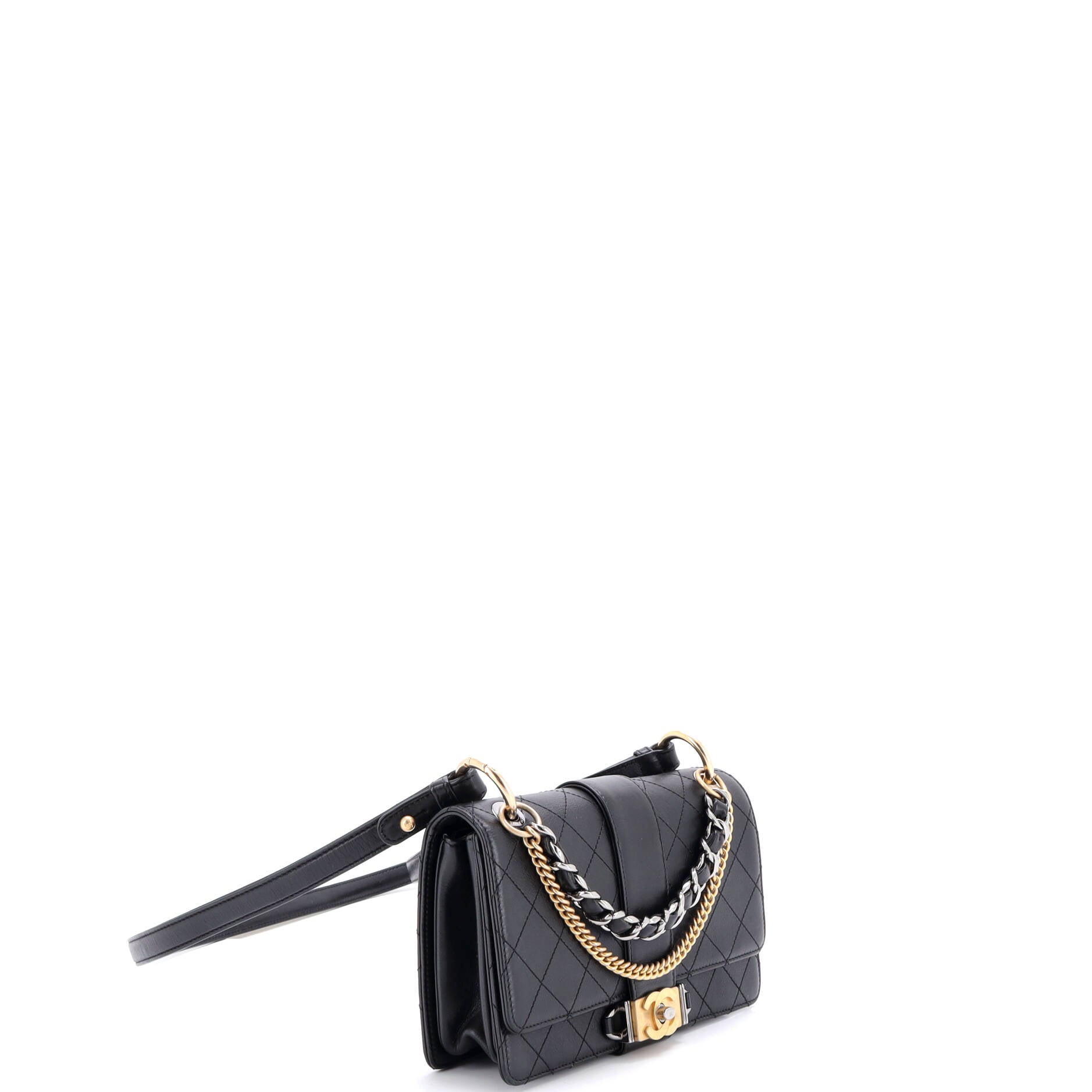 CC Chain Flap Shoulder Bag Quilted Calfskin Small
