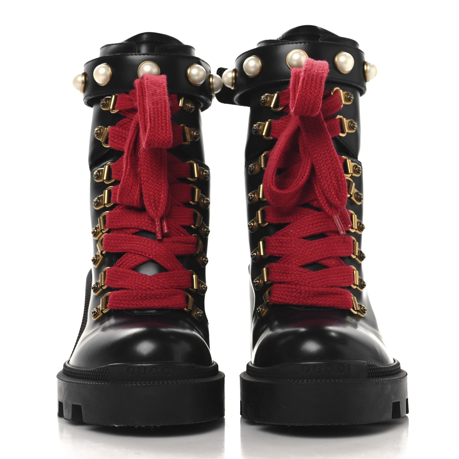 Magnum Calfskin Pearl Lace Up Combat Ankle Boots 36.5 Black