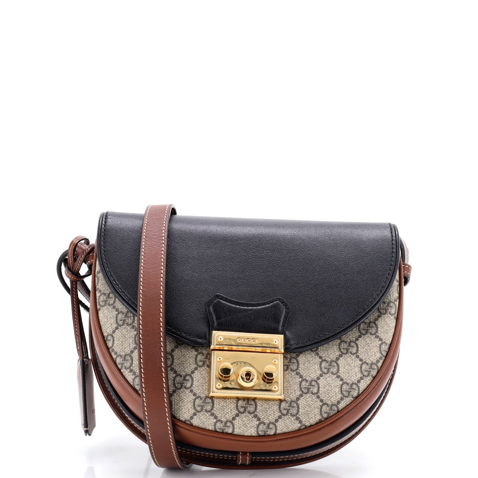 Padlock Saddle Shoulder Bag GG Coated Canvas and Leather Small