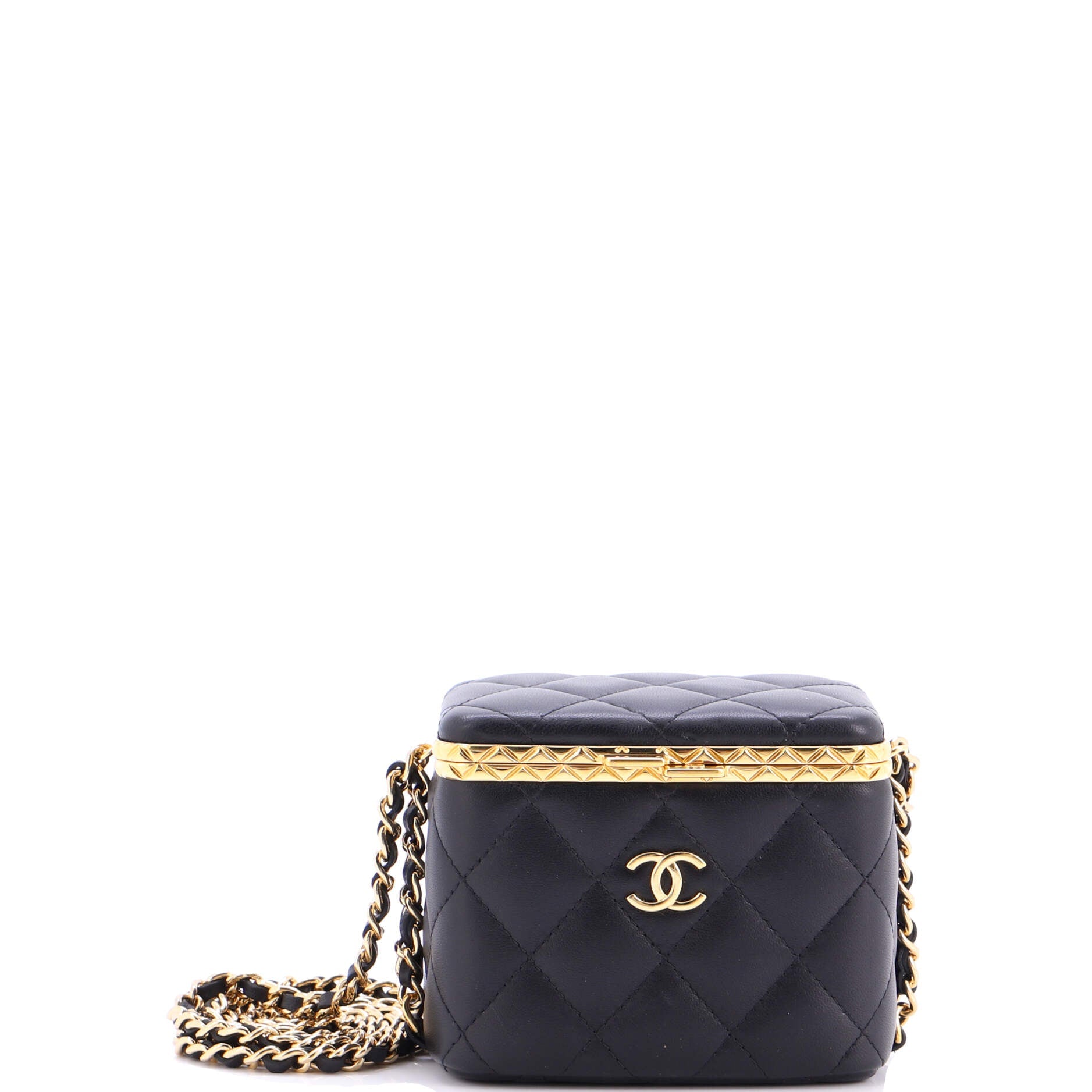 Lock Frame Vanity Case with Chain Quilted Lambskin Small