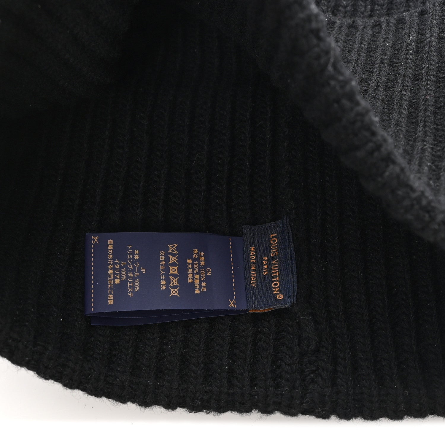Wool LV Headline Beanie Hat Black