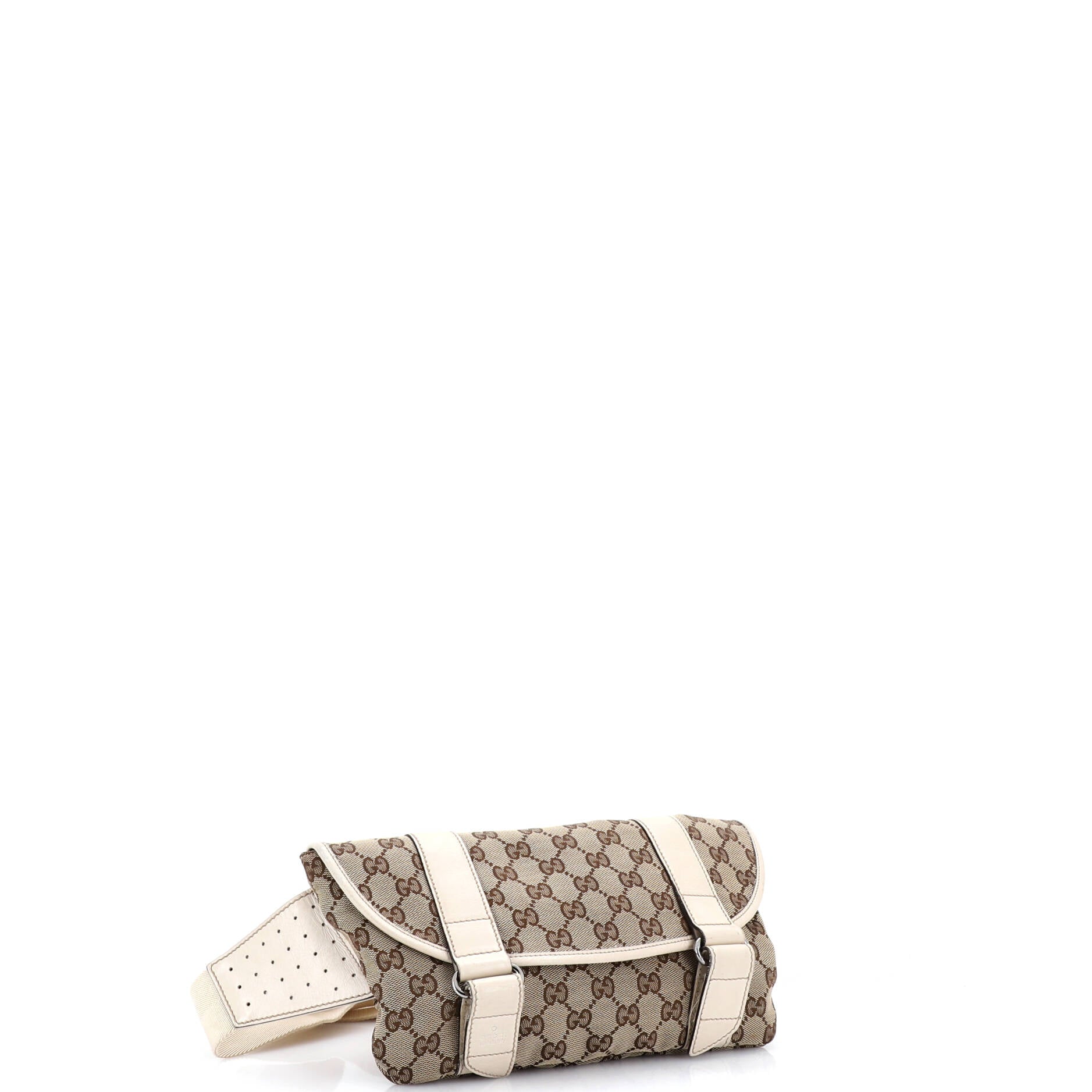 Double Belt Flap Messenger GG Canvas with Perforated Leather Small