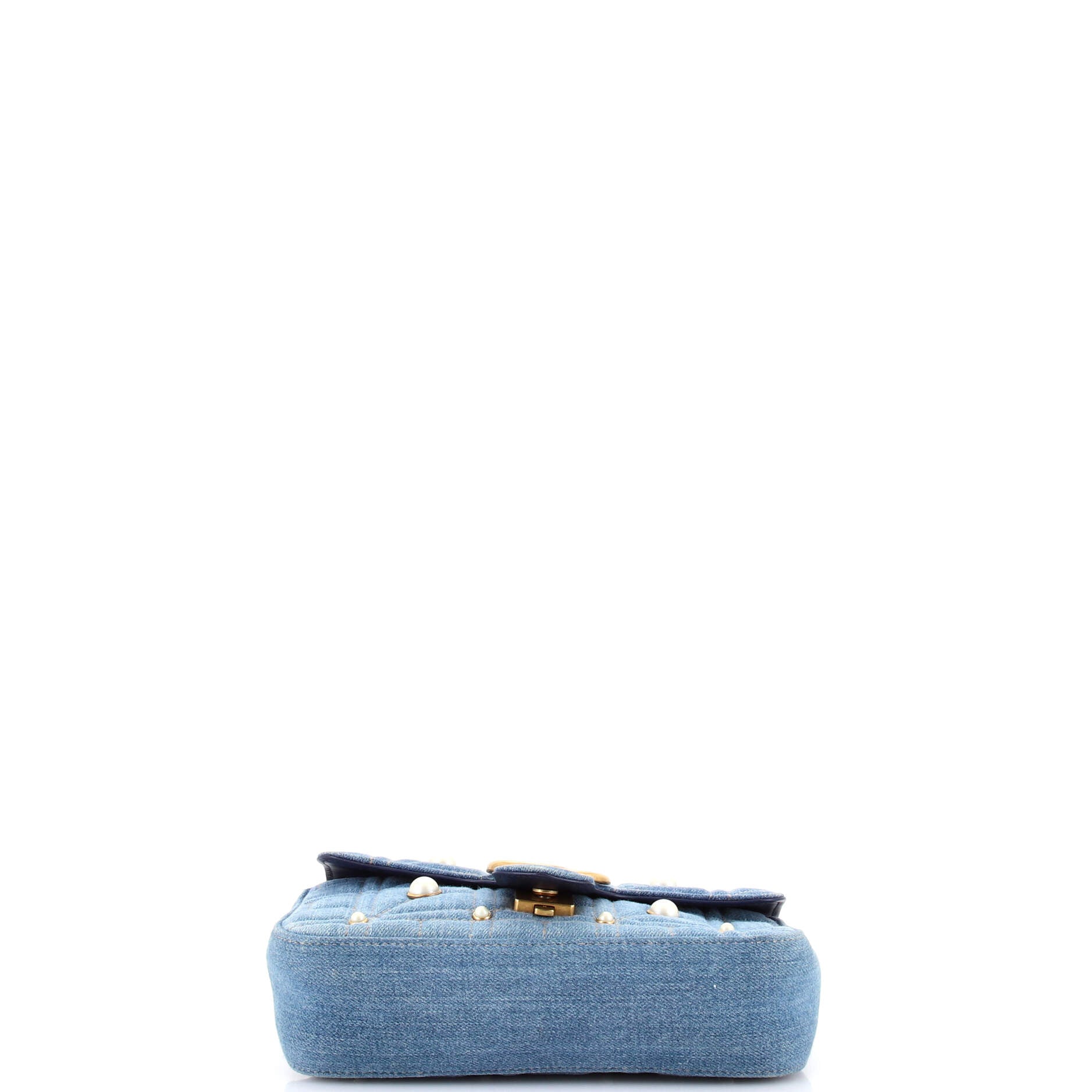 Pearly GG Marmont Flap Bag Embellished Matelasse Denim Mini